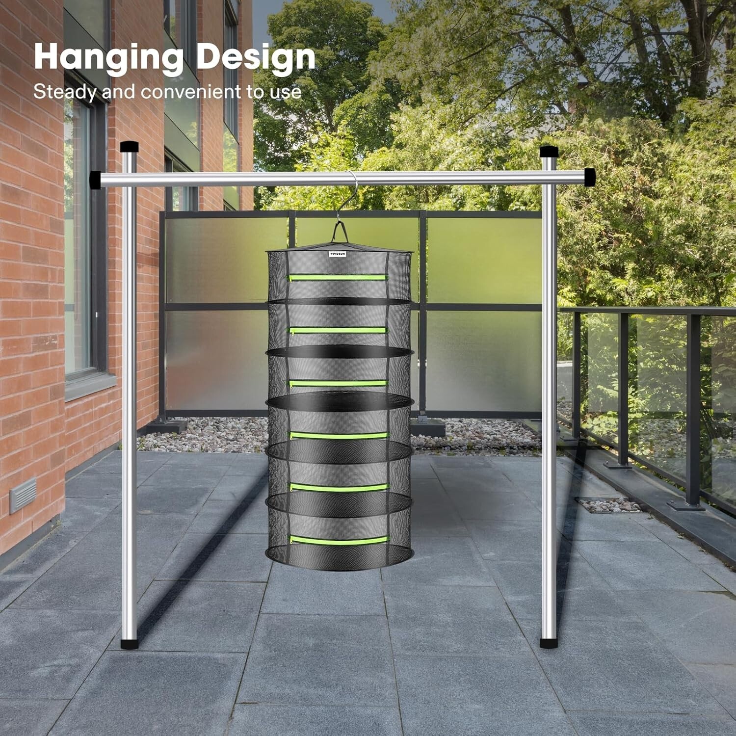 2ft 6-Layer Hanging Herb Mesh Rack Foldable Drying Net with Zippers