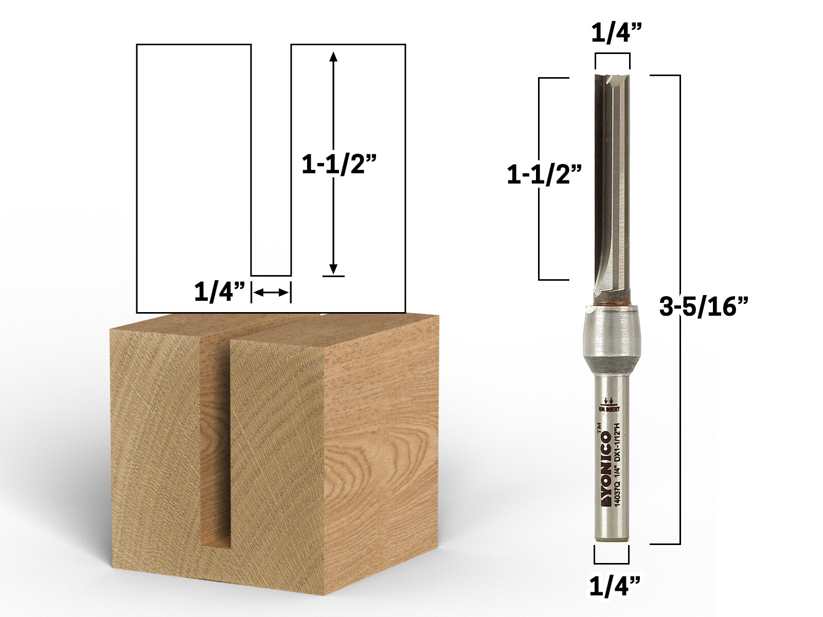 1/4″ Diameter Carbide Insert Straight Router Bit – 1/4″ Shank – Yonico 14037q