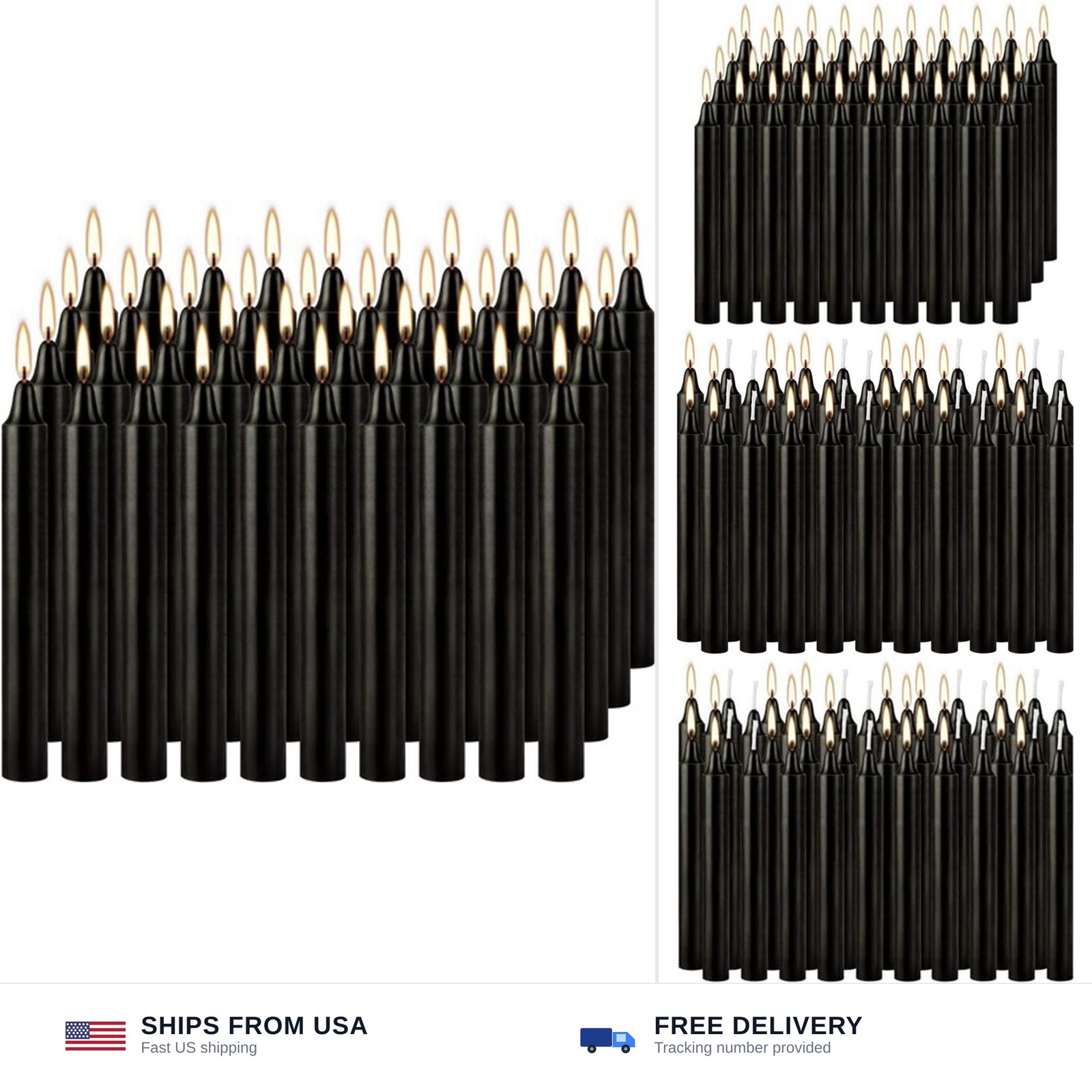 40-Pack of 4-Inch Black Taper Candles – Smokeless, Long-Burning (1.5 Hours Ea…