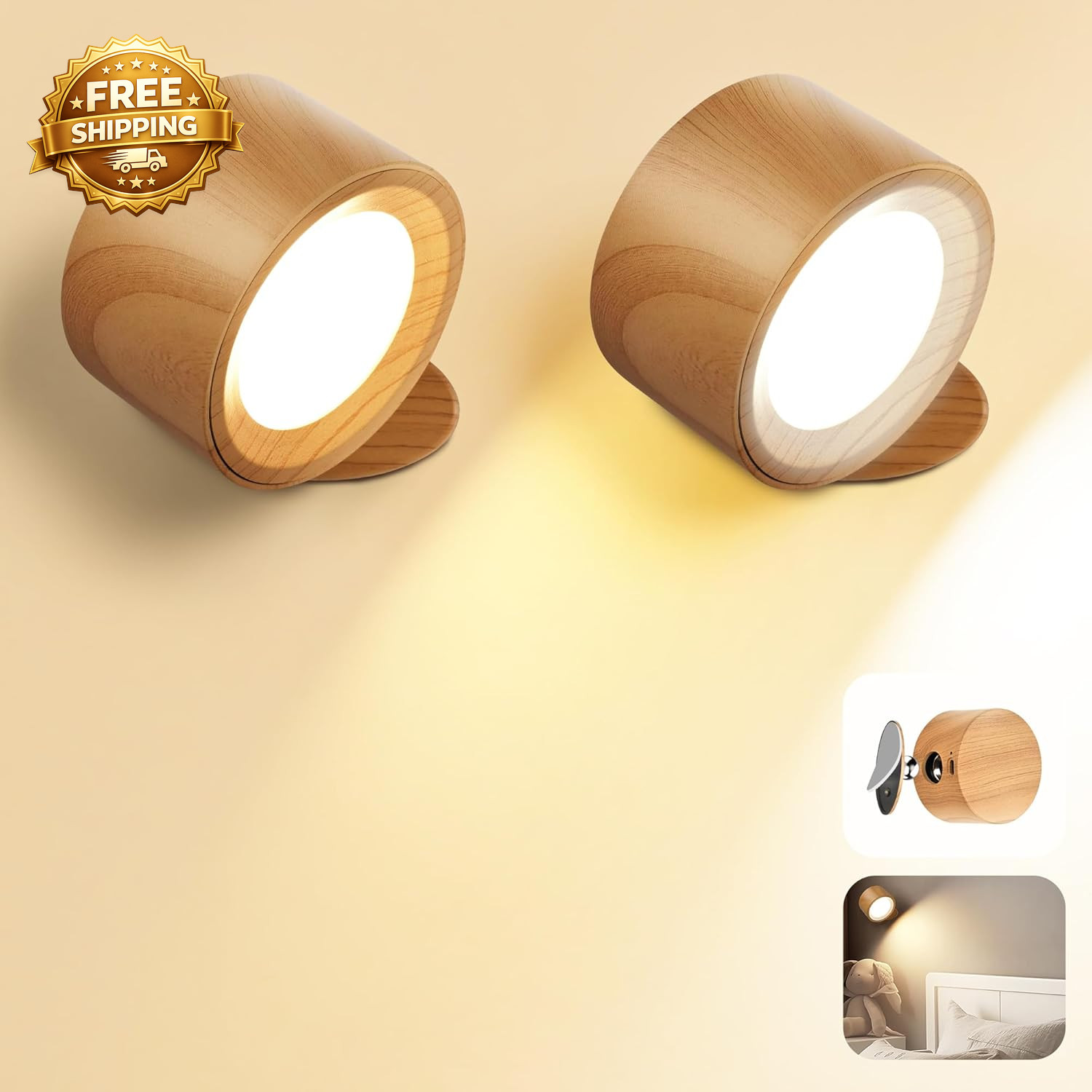 LED Wall Mounted Lamps Battery Operated Rechargeable Wall Lights 3CCT & Dimmable
