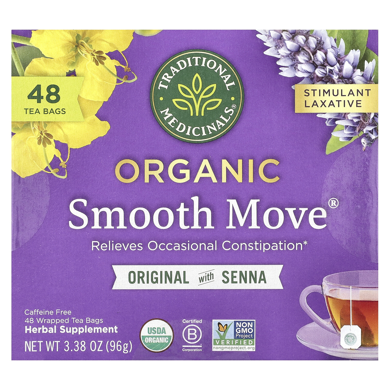 Organic Smooth Move, Caffeine Free, 48 Wrapped Tea Bags, 3.38 oz (96 g)