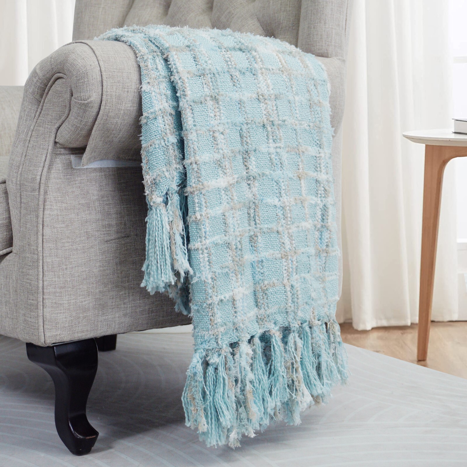 Boho Multi-Color Chenille Knitted Throw Blanket with Decorative Tassels Gift