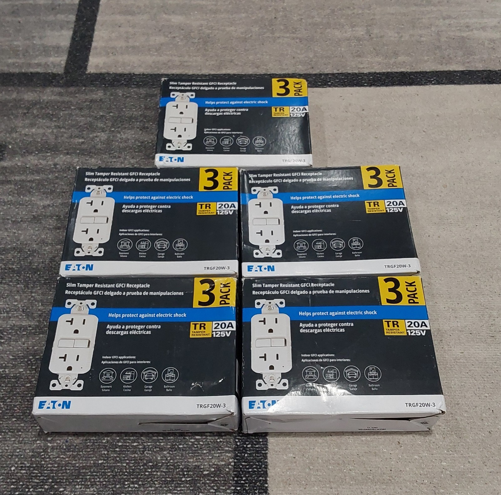 EATON TRGF20W-3 20 Amp TAMPER RESISTANT GFCI RECEPTACLES 3-PACK WHITE LOT OF 5