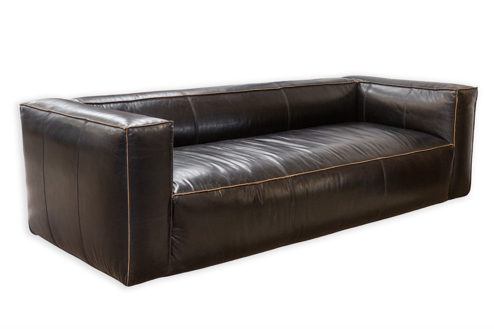 Contemporary Modern Four Hands Nolita Reverse Stitch Black Leather Sofa