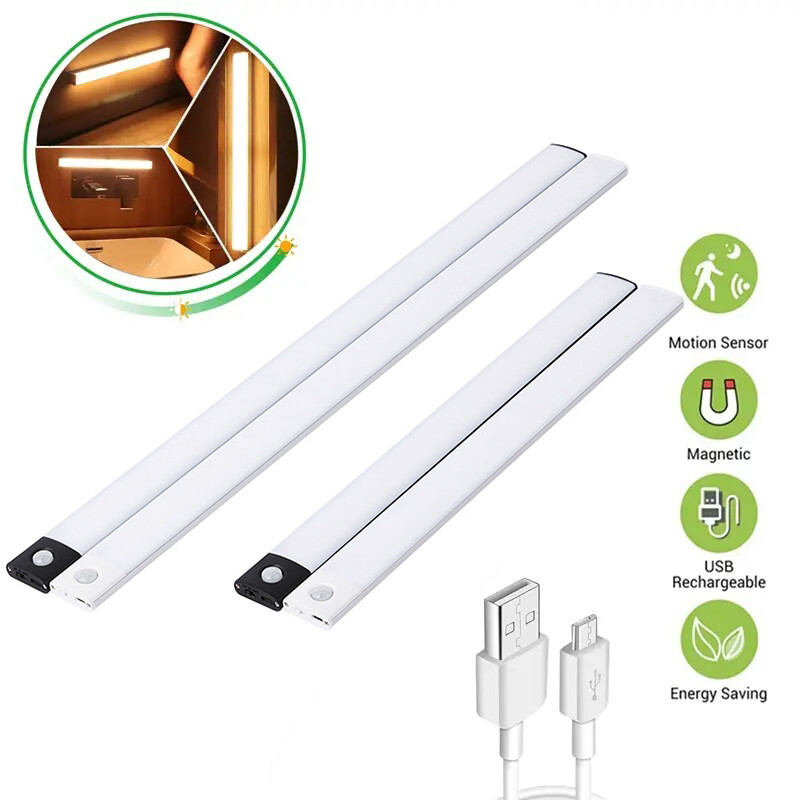 LED Motion Sensor Under Cabinet Closet Light USB Rechargeable Kitchen Lamp Strip