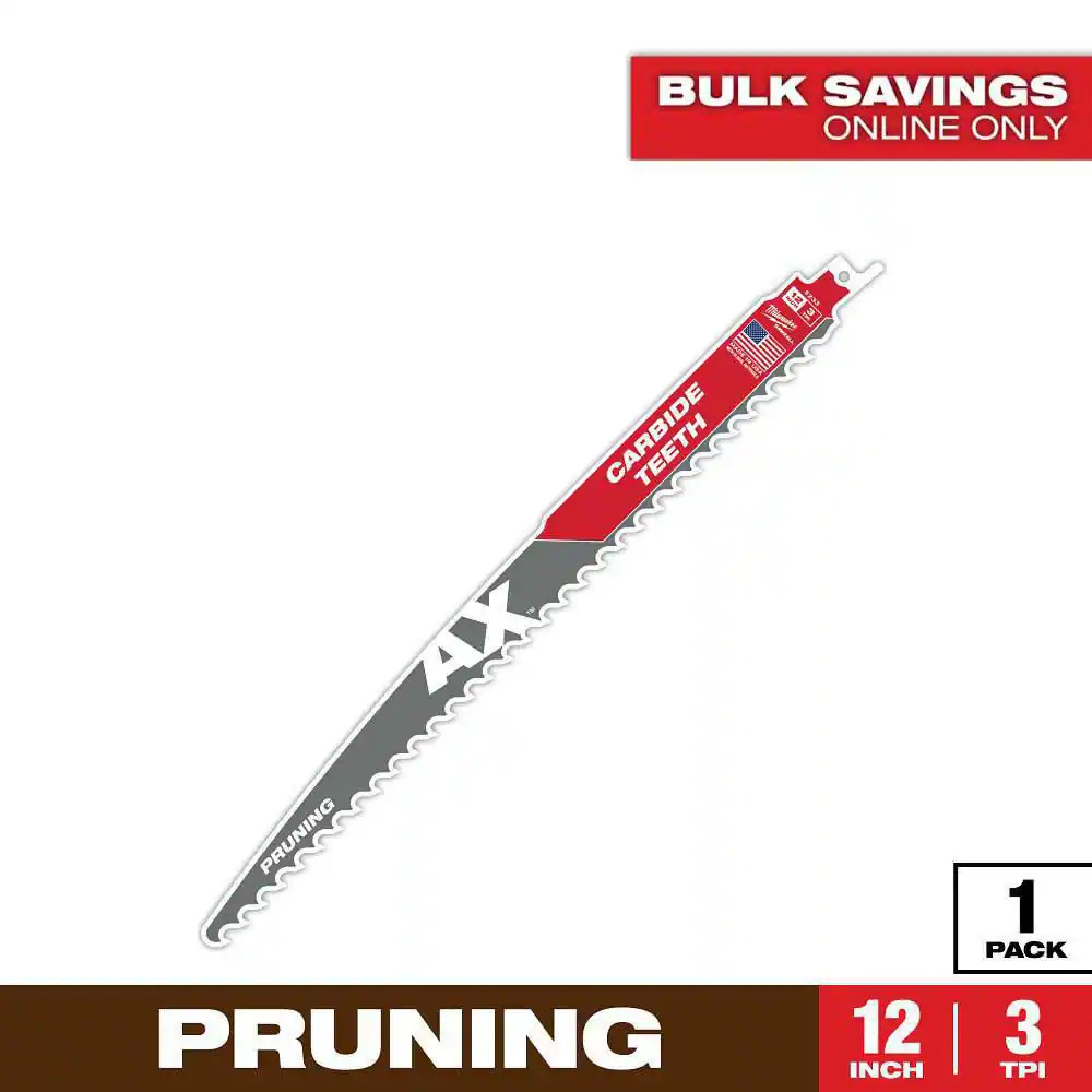 12 In. 3 TPI Pruning Carbide Teeth Wood Cutting SAWZALL Reciprocating Saw Blade