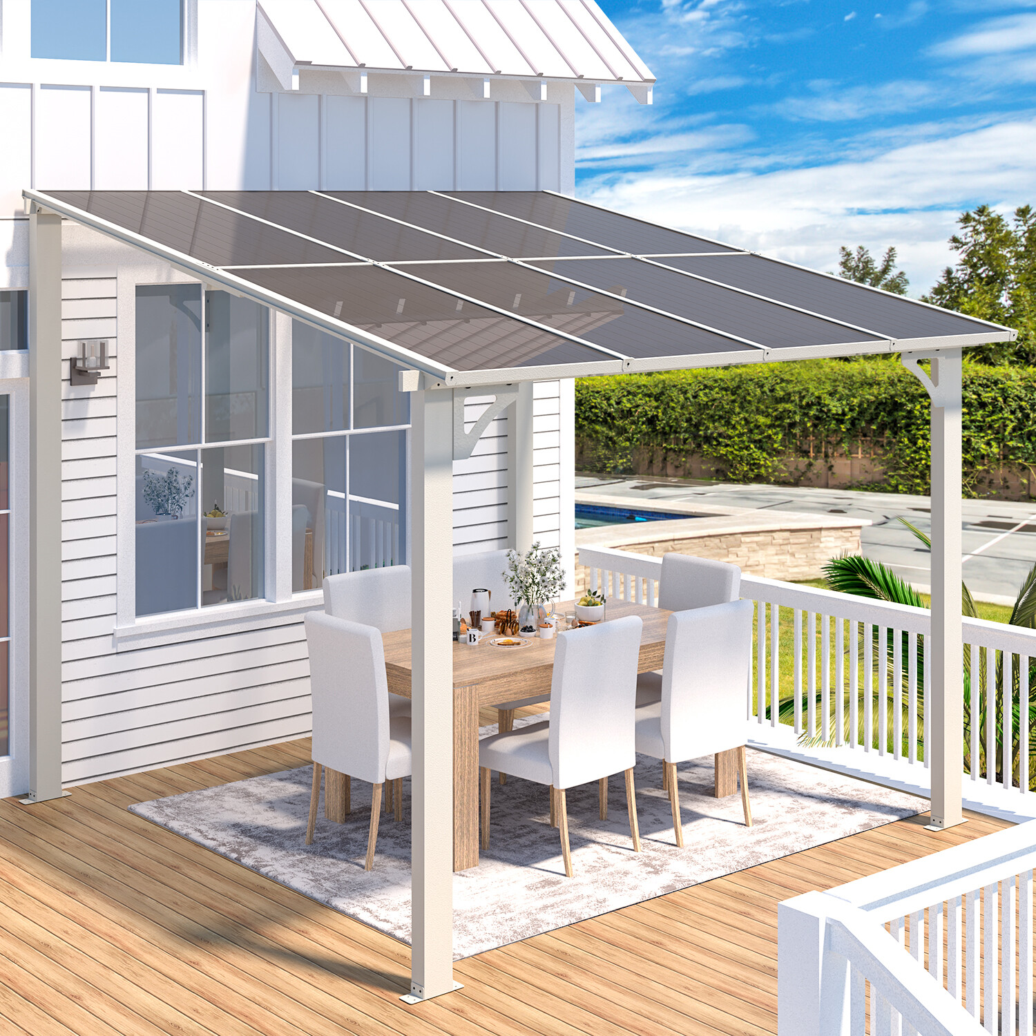 Wall Mounted Hardtop Gazebo Lean to Metal Pergola Outdoor Patio Awning Shelter