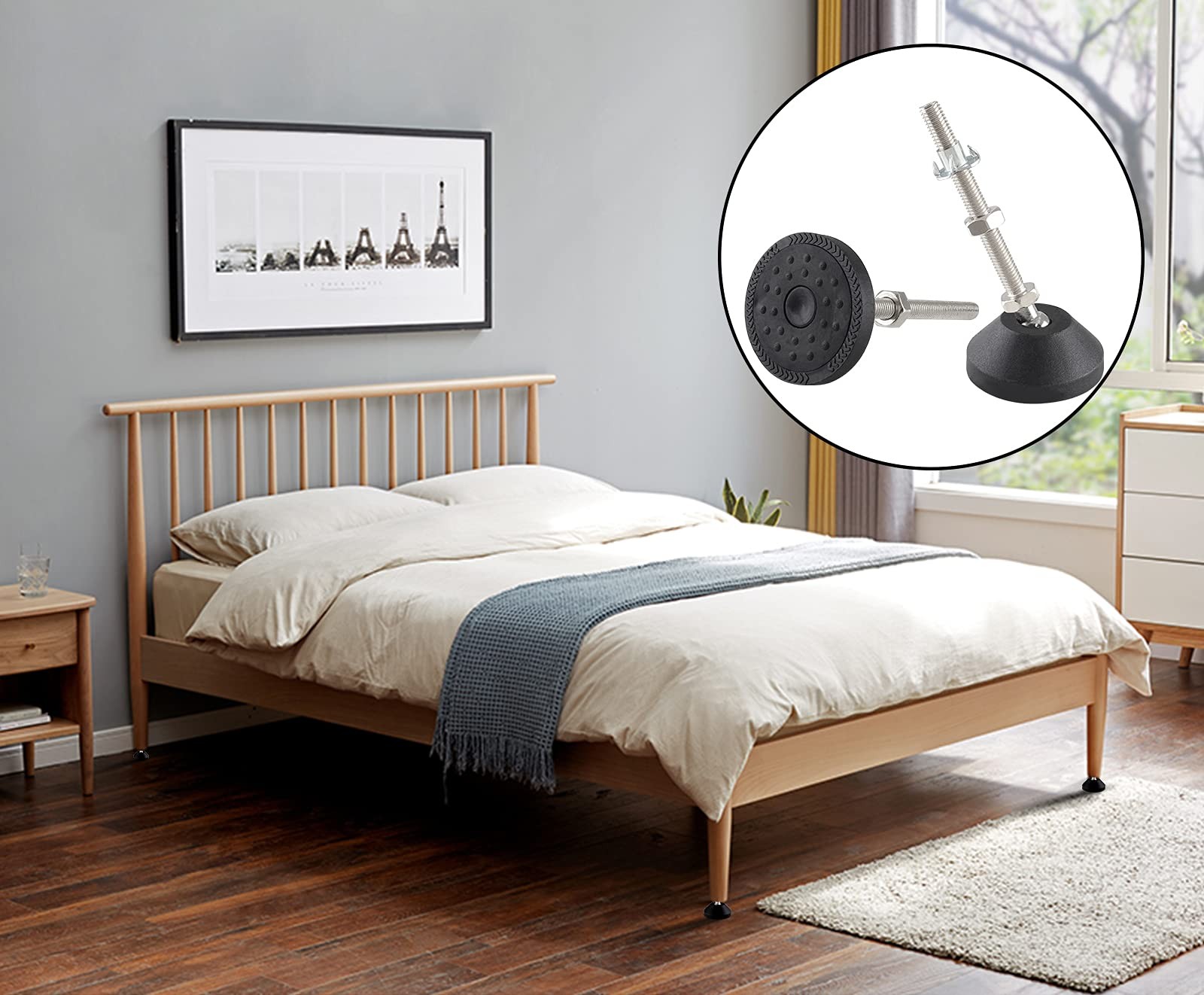 Jiozermi 4 Pcs Adjustable Leveling Width: 1.9 inches, Height: 3 Black