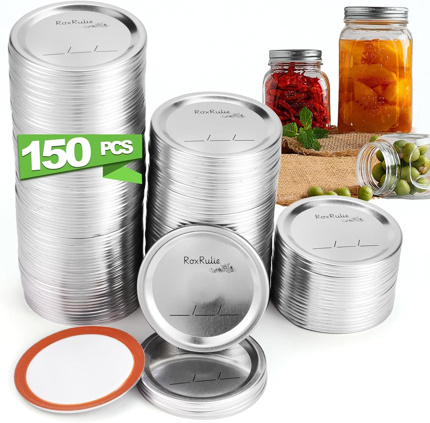 150PCS Canning Lids Regular Mouth(2.76In/70Mm), Upgraded Leak-Proof Mason Jar Li
