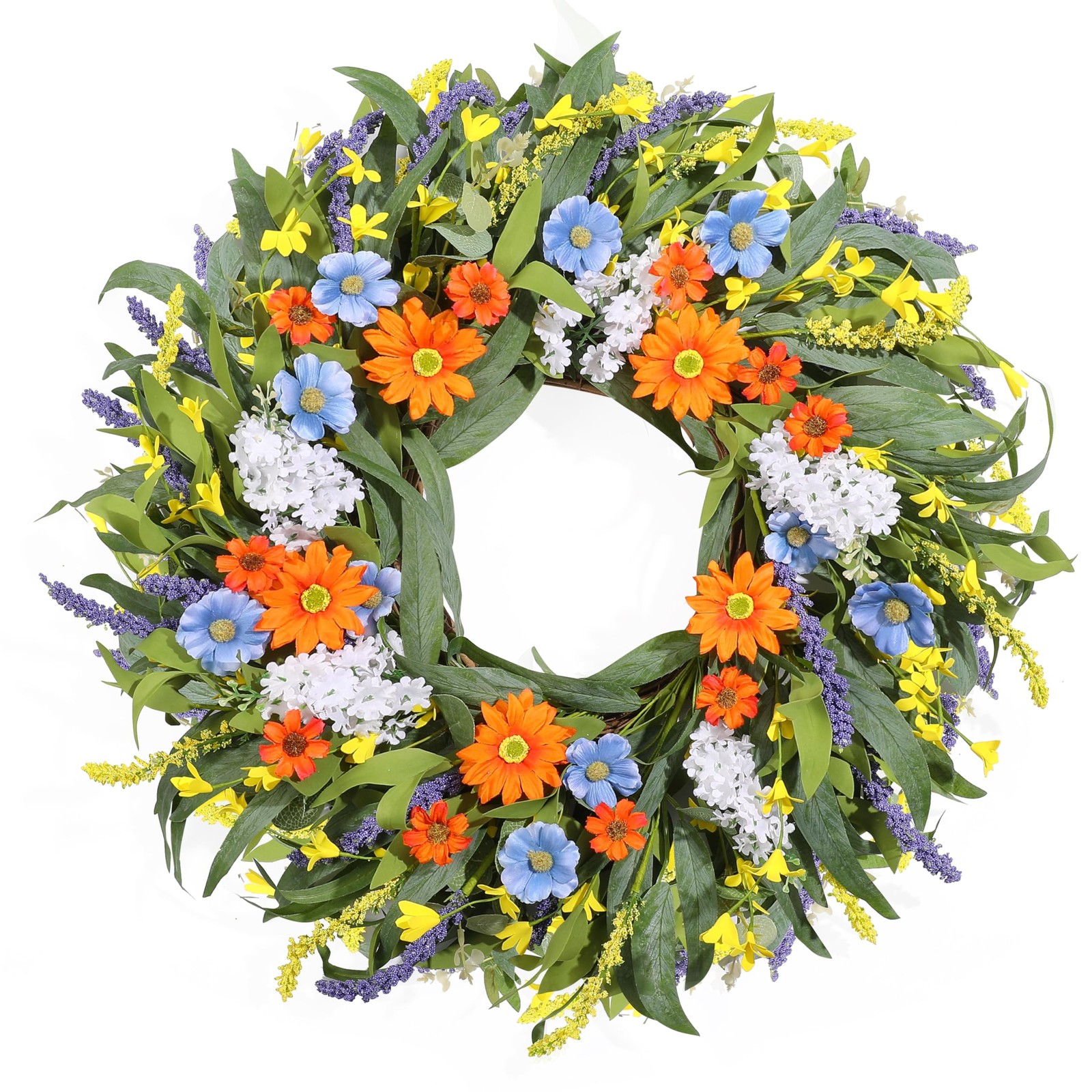 Spring Wreath for Front Door 24 Inch, Summer Floral Wreaths with Artificial D…