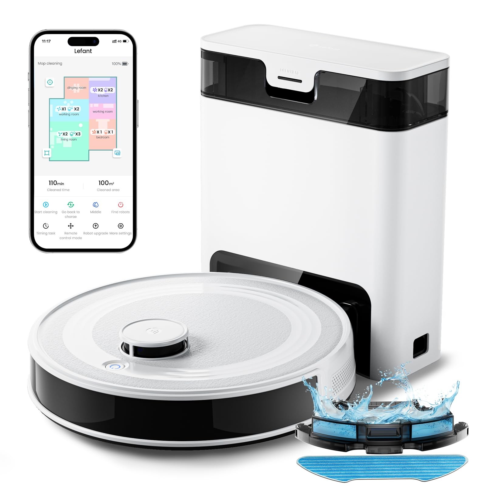 Lefant Robot Vacuum and Mop Combo, 8 Weeks Self-Emptying with Dual Dustbin Op…