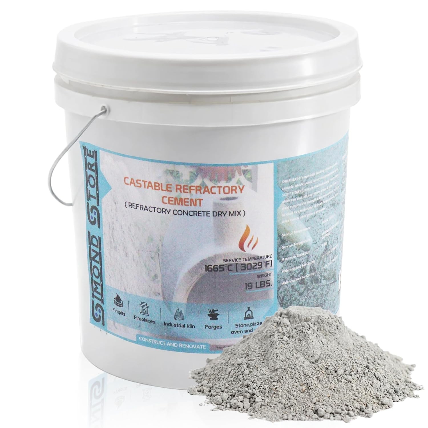 Castable Refractory Cement 19 Lbs, 3029°F High Temperature Refractory Cement