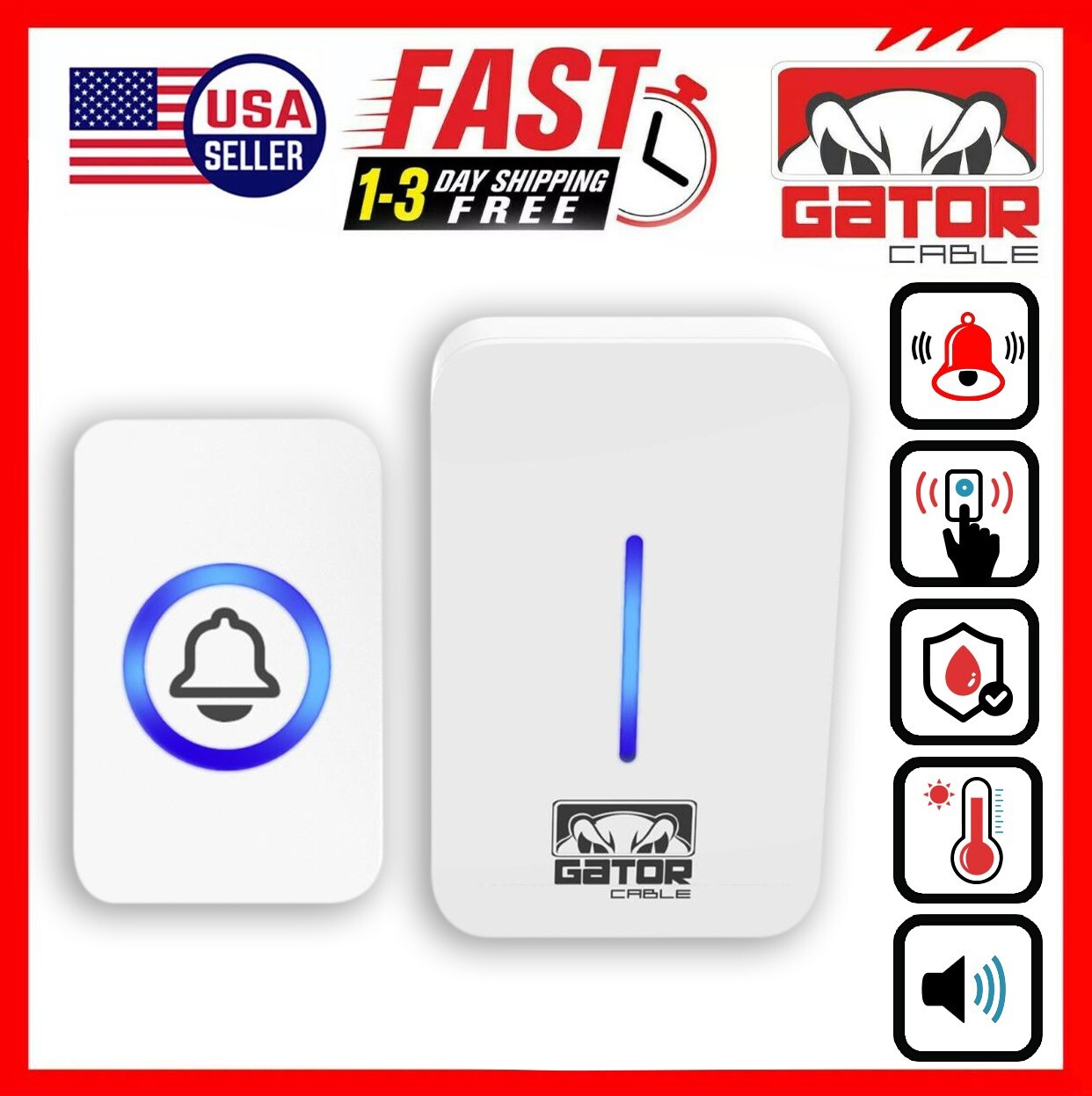 Wireless Doorbell Chime Waterproof Plugin Receiver Adjustable Volume 1000FT LOUD