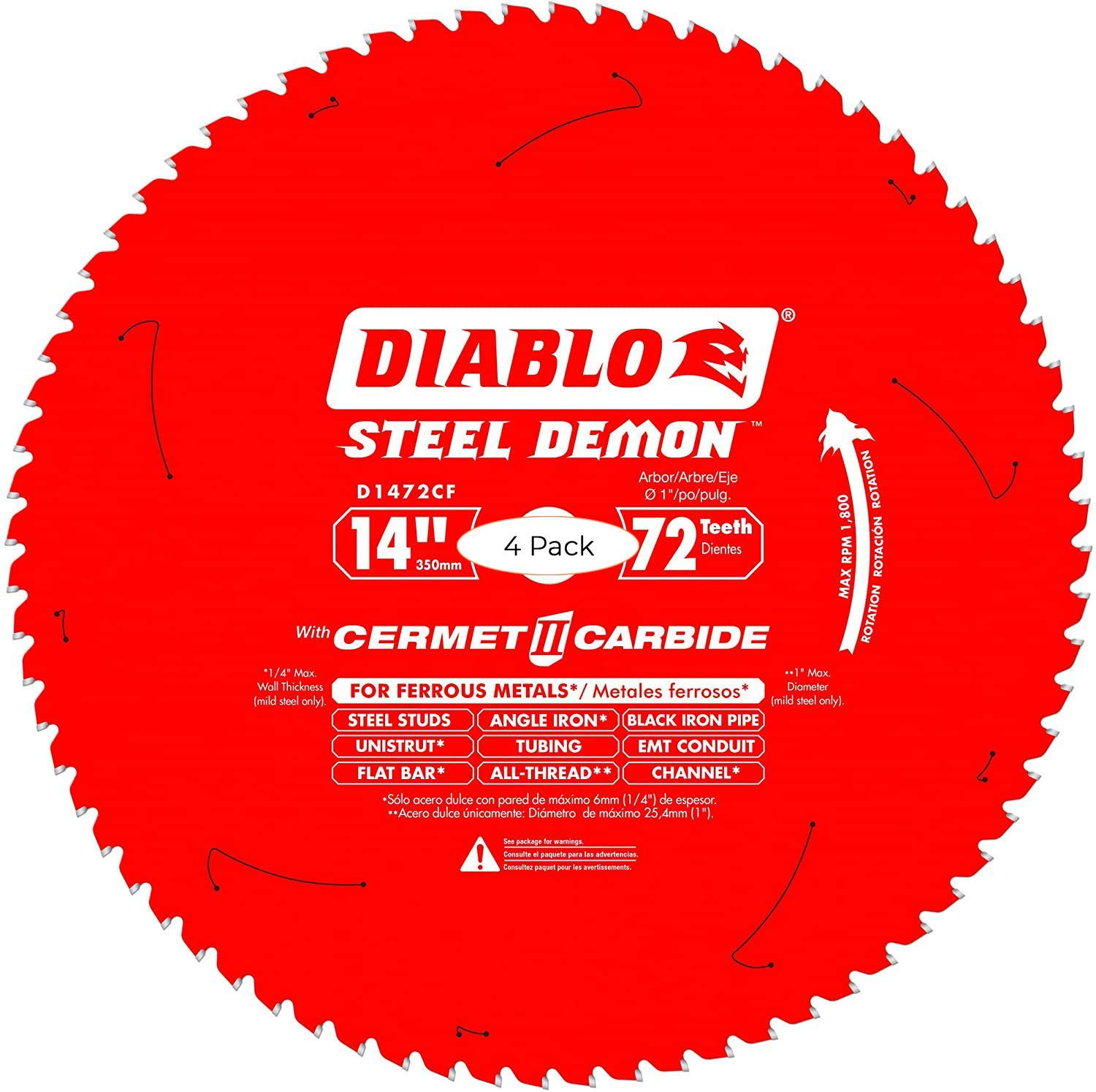 Diablo D1472CF 14″ 72T Cermet II Ferrous Blade 4/Pk