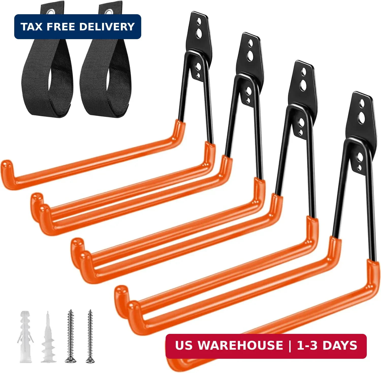 Garage Hooks Heavy Duty, Large Square Wall Hooks | 7.7 in Steel Utility Ladder H