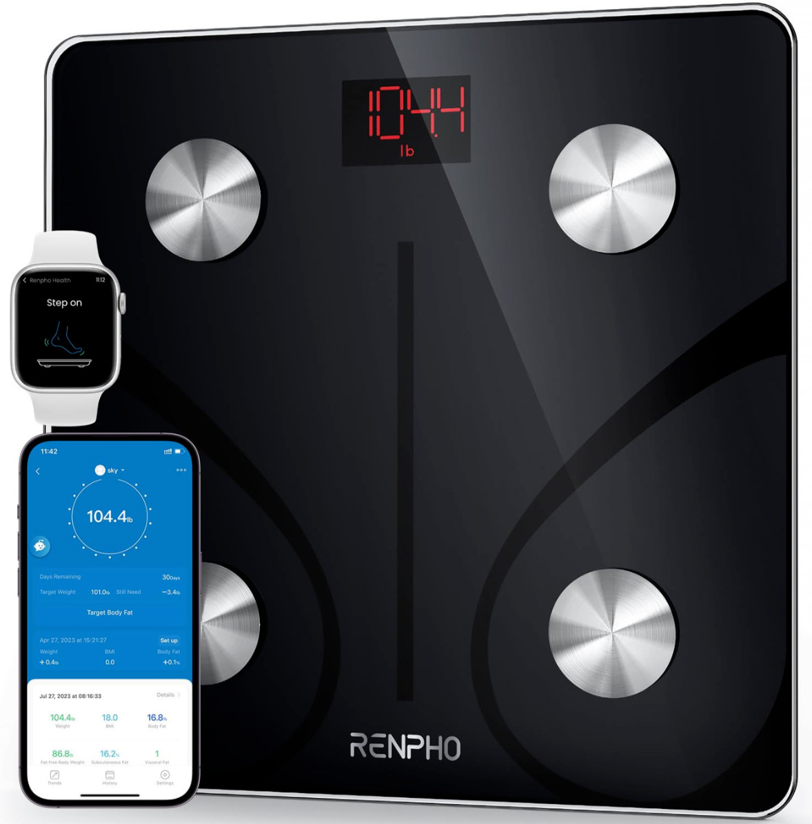 RENPHO Elis 1 Smart Body Fat Scale – Monitor 13 Body Metrics – Bluetooth App
