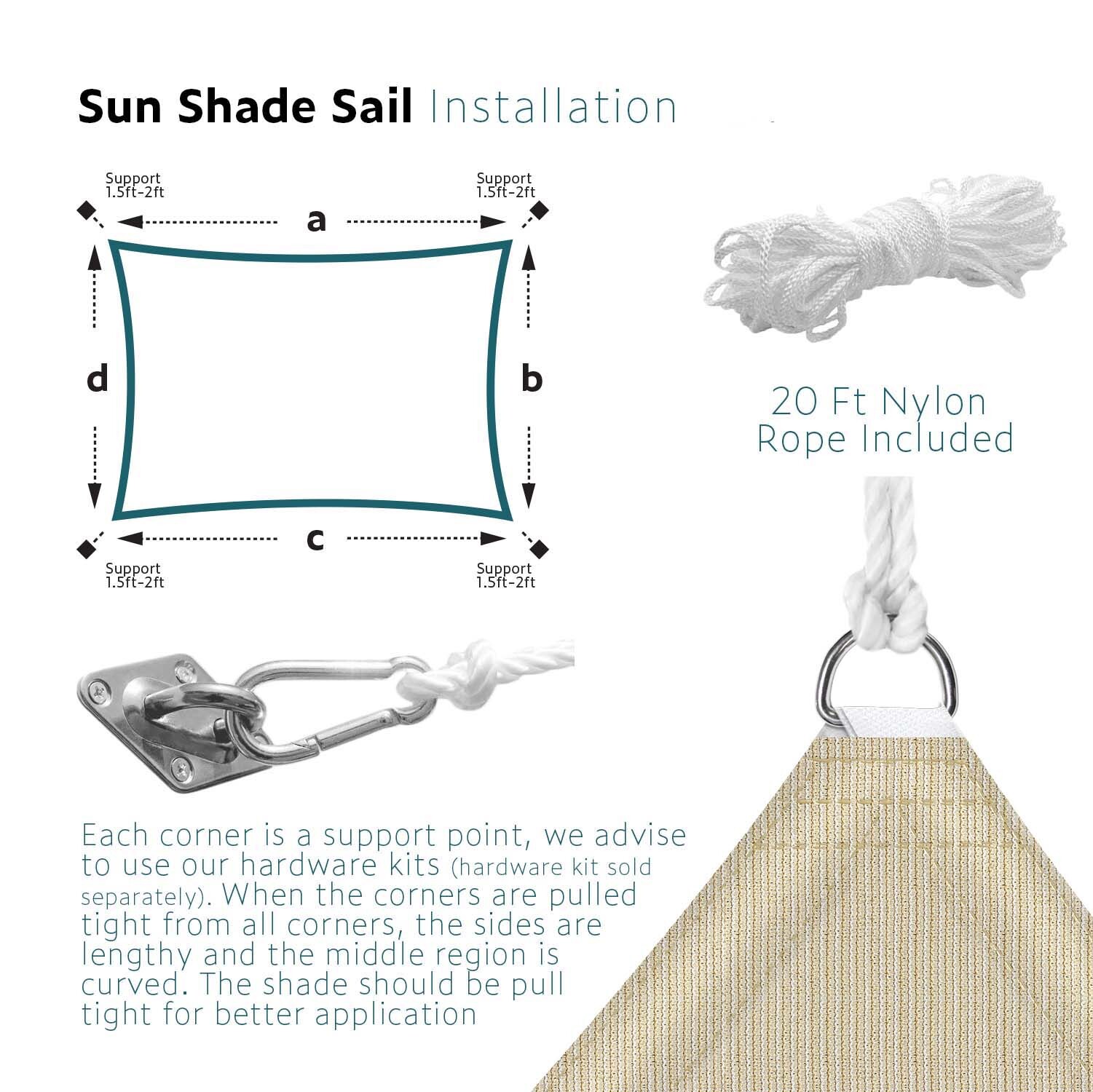 Outdoor Sun Shade Sail Rectangle UV Canopy Sunshade Cover For Garden Pool Yard