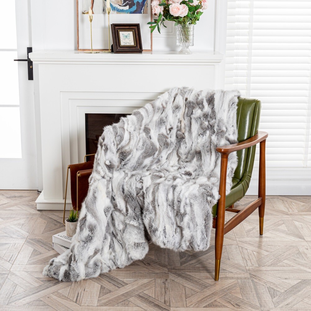 Luxury Soft Real Rabbit Fur Throw Warm Large Sofa Bedspread Blanket 55.1″x62.9″