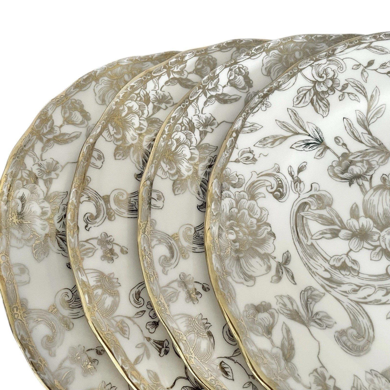 222 Fifth Hawthorne Gold Porcelain Dinner Plates 10.5in Set of 4 NEW