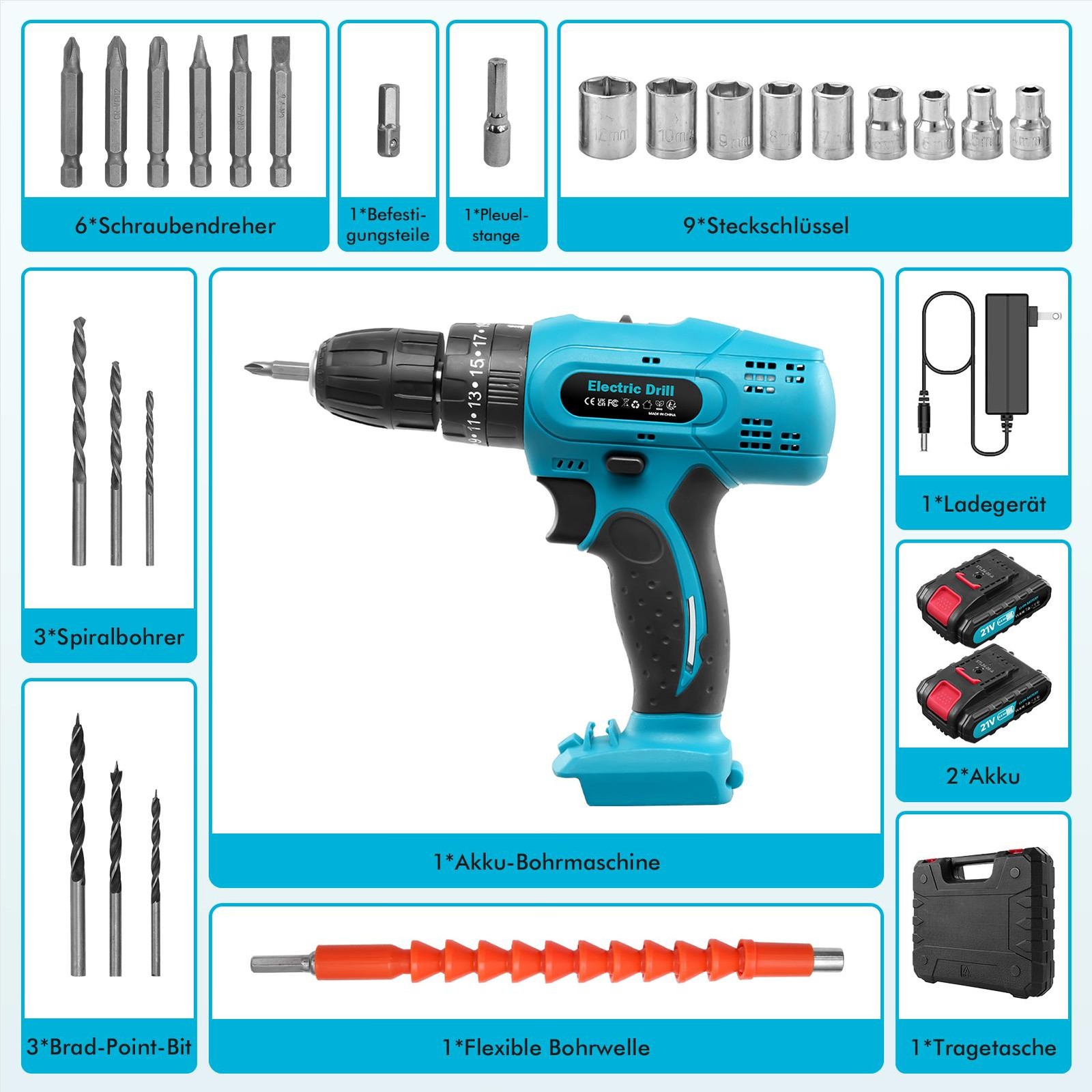 Hammer Drill Cordless Brushless Impact Driver Combo Kit With 2 Battery & Charger