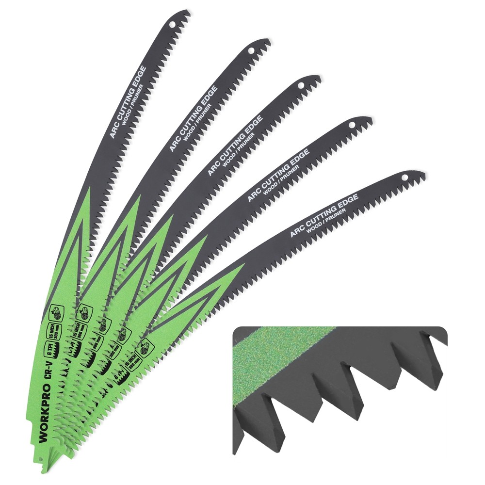 WORKPRO 5PCS 15″ 380mm Wood Pruning Reciprocating Saw Blade Set Arc Edge 6TPI US