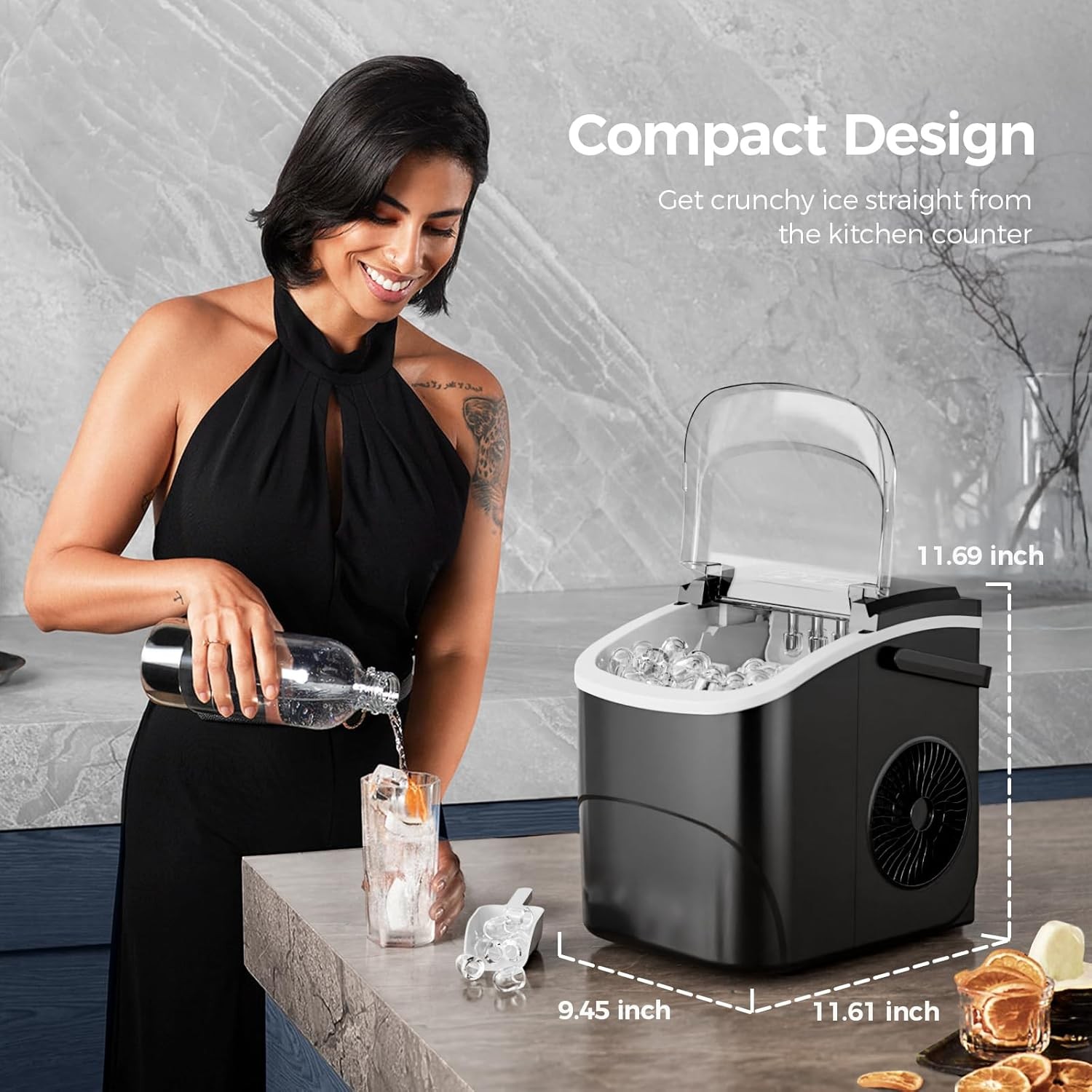 Countertop Ice Maker 26Lbs/24H Self-Cleaning Black