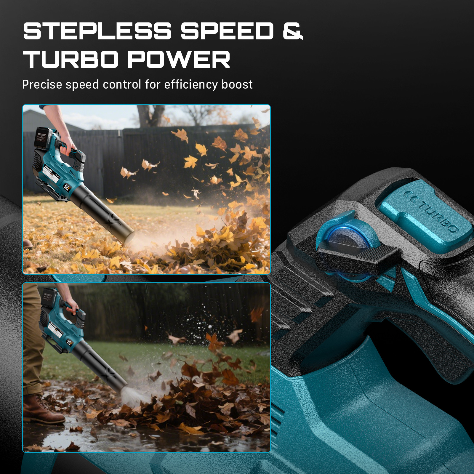 Seesii 40V Brushless Cordless 680 CFM 210 MPH Compact Blower 2 * 5200mah Battery