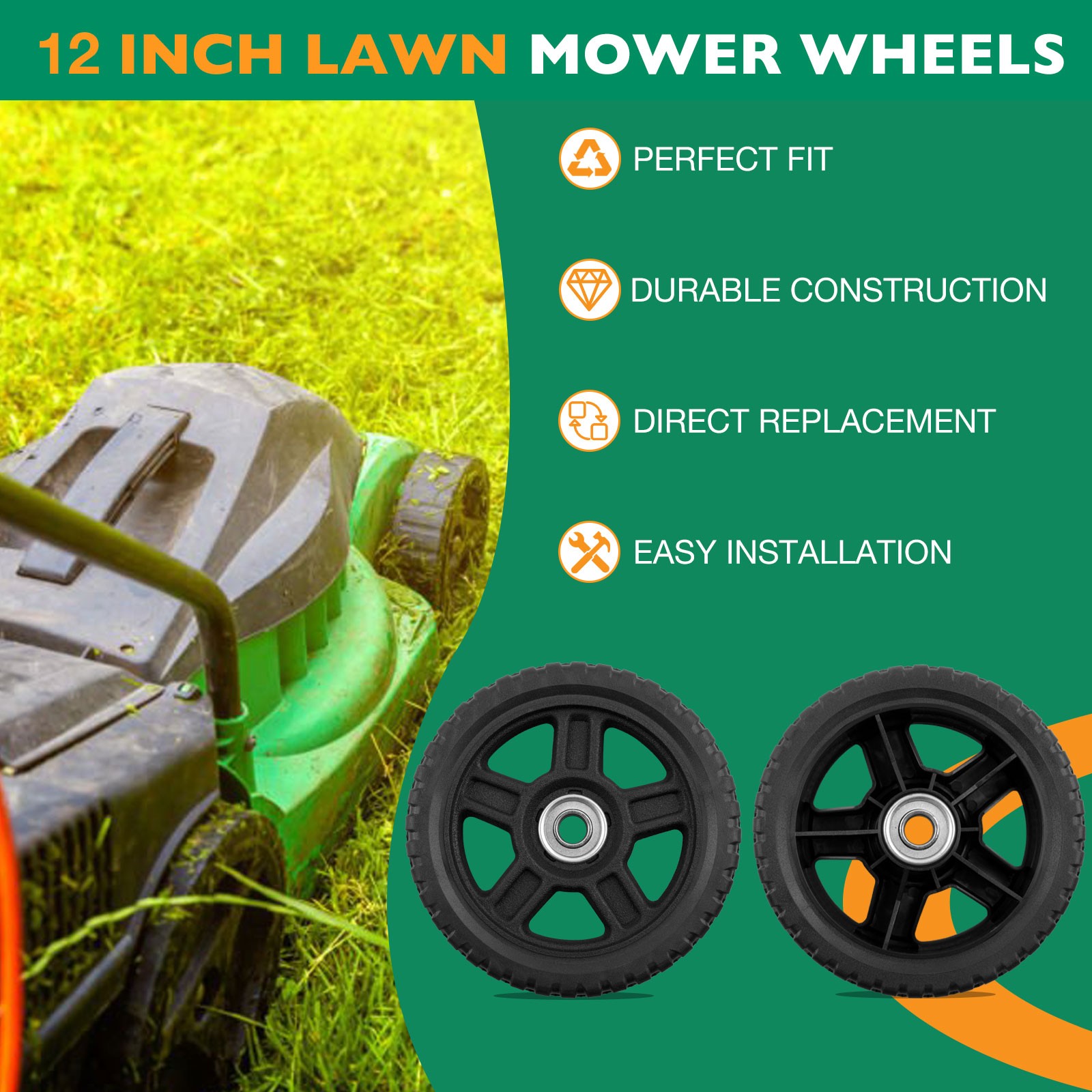 2x 12″ Push Lawn Mower Plastic Wheel Fit Craftsman Mower Generator Garden Tiller