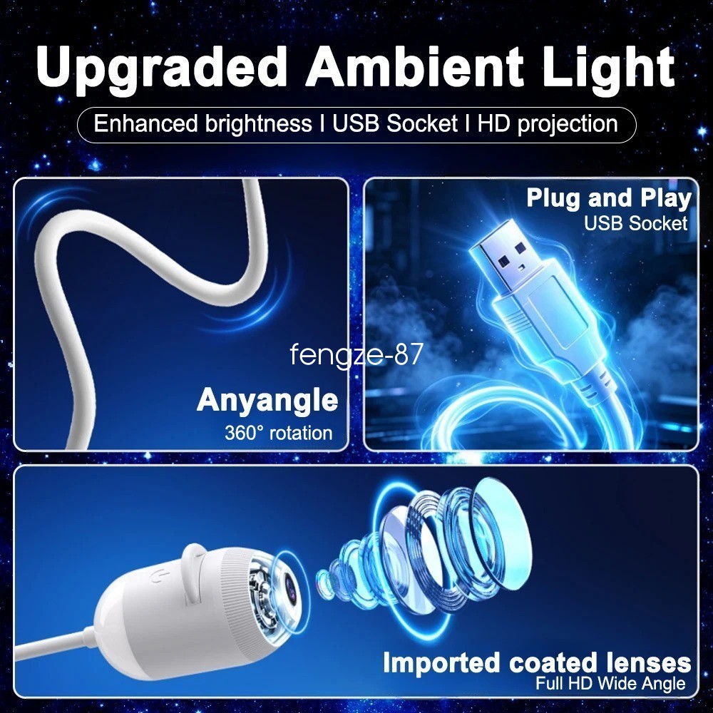 Plug and Play HD Star Projector Night Light USB Galaxy Ocean Ceiling Projector