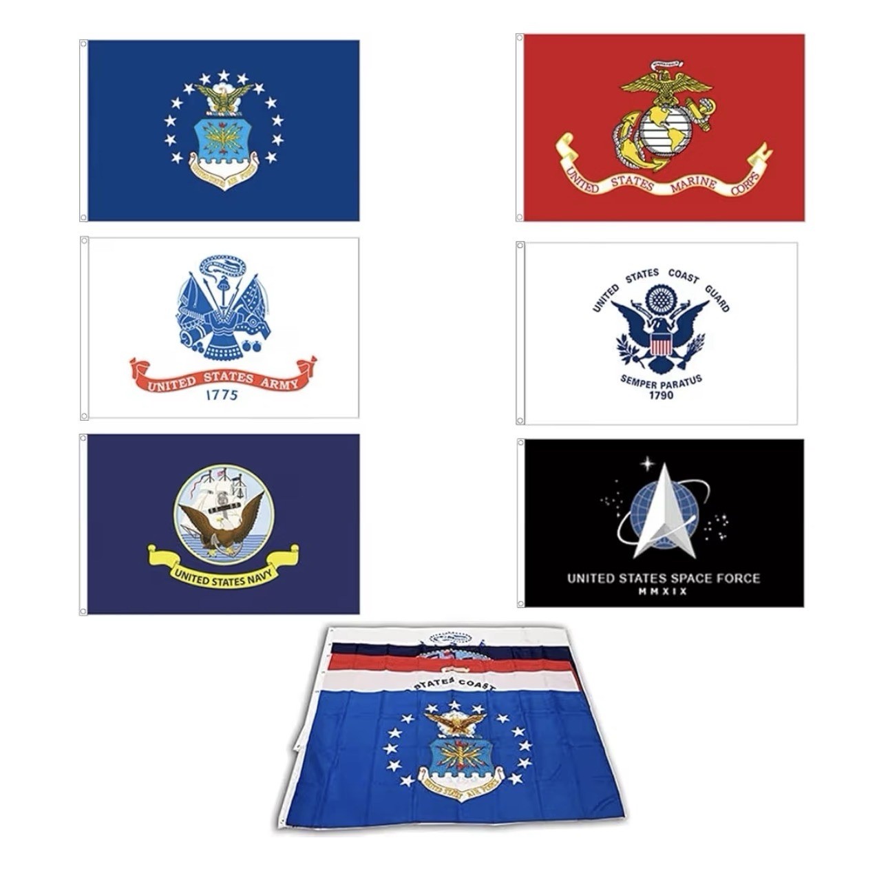 New 3 x 5 Ft Military Flag Set ARMED FORCES (6 flags) FLAGS