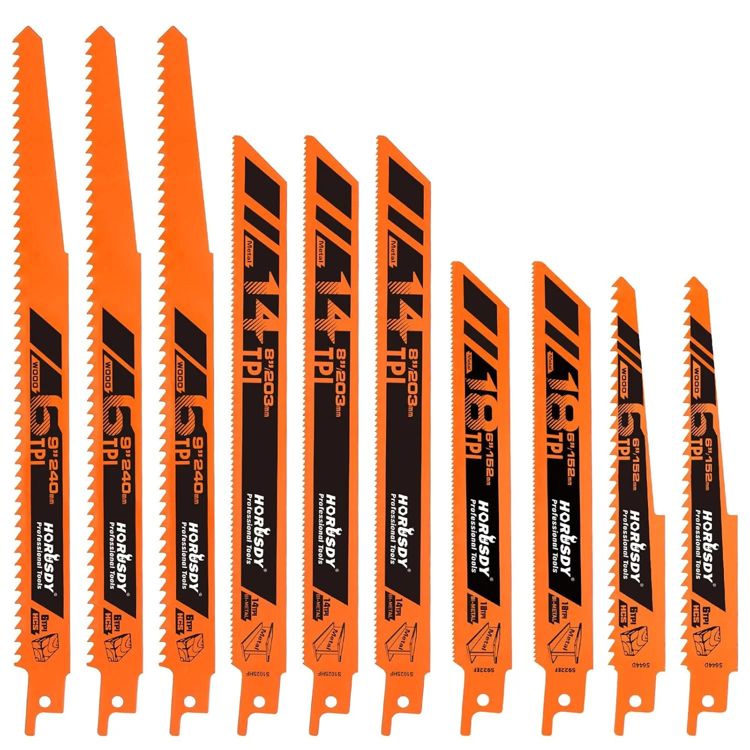 10-Piece Reciprocating Saw Blades Set with Storage Case, 6″ 8″ & 9″ Wood & Metal