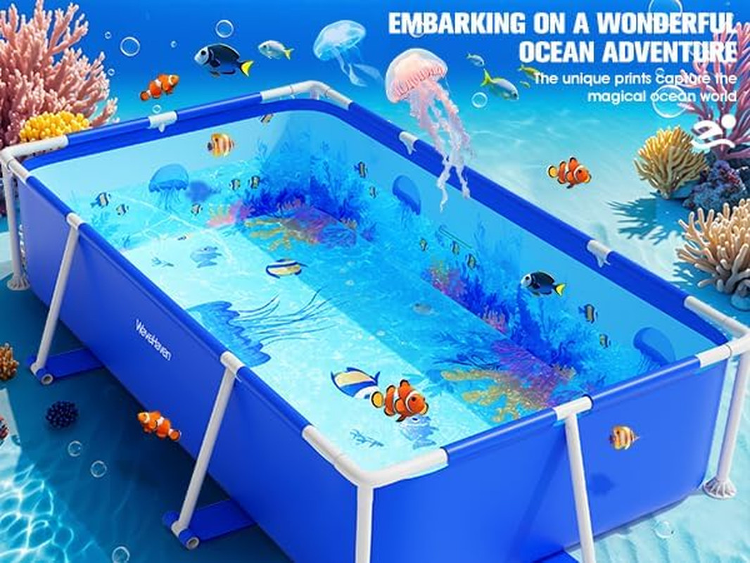 Above Ground Pool 2026 Frame Deep Swimming Pool w/ Pool Lights Rectangle Family