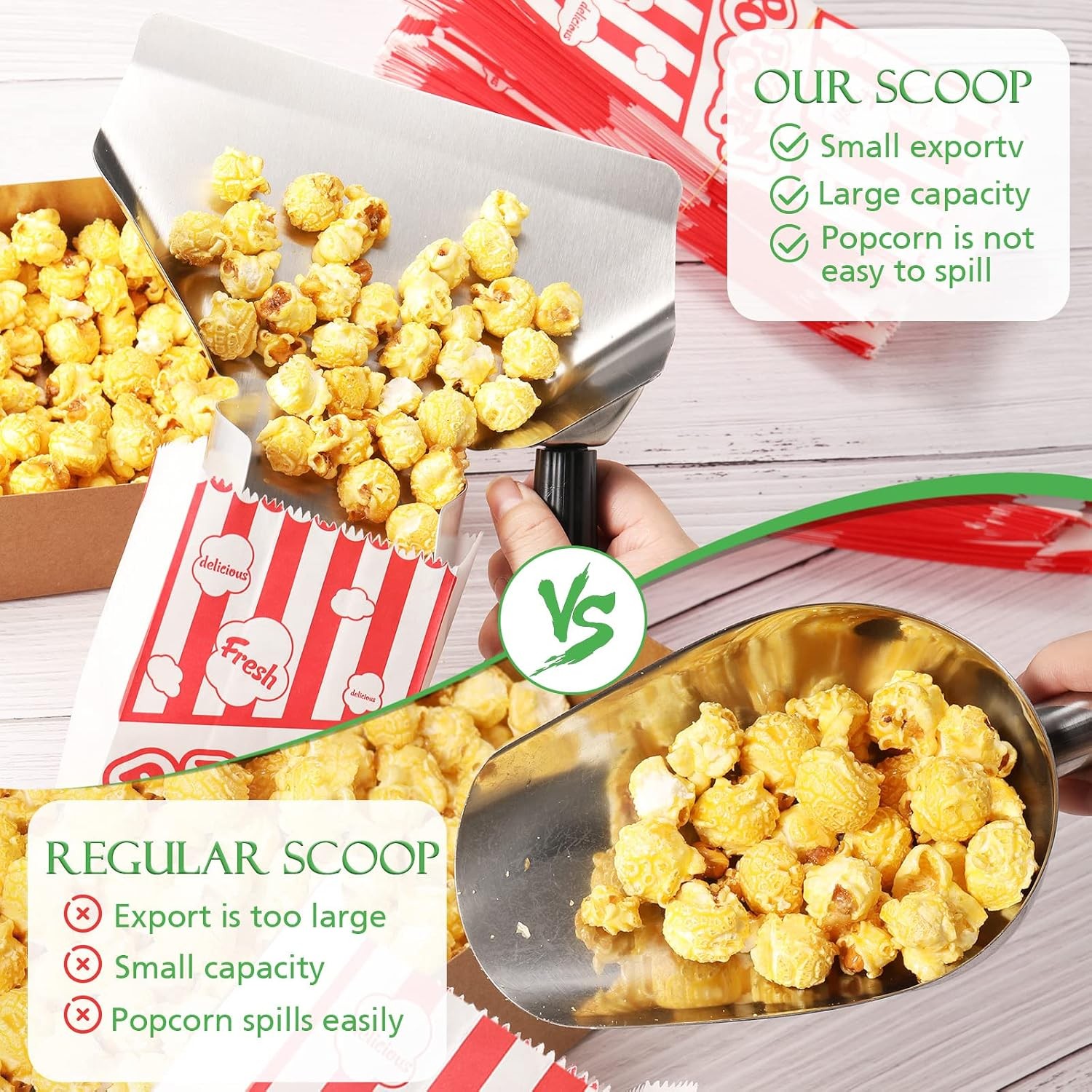 202 Pcs Popcorn Machine Supplies Set Kernel Sifting Speed Scoop Stainless Steel