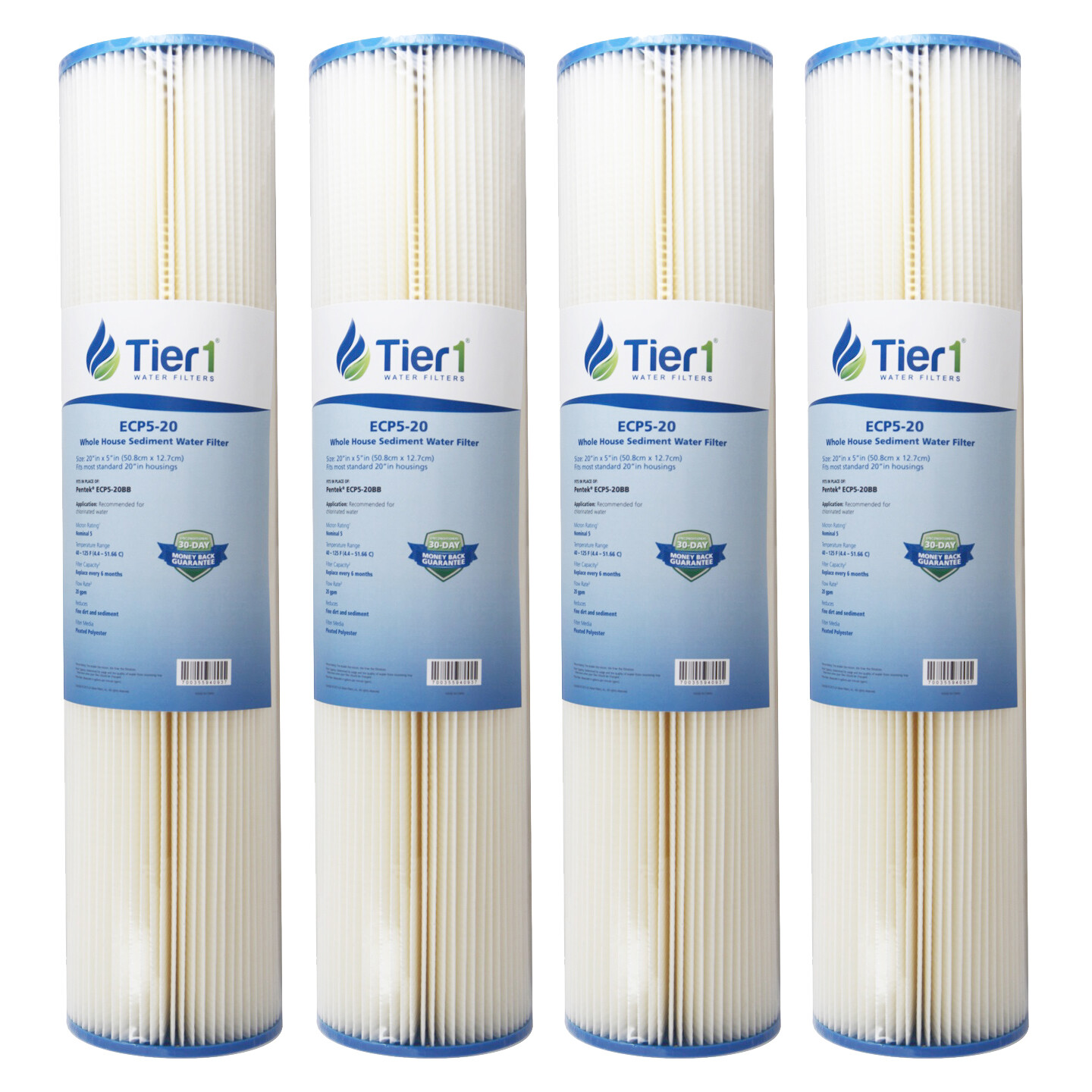 20 x 4.5 Inch 5 Micron Pentek ECP5-20BB Comparable Sediment Water Filter 4 Pack