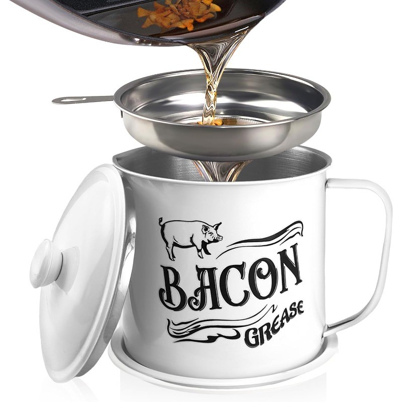 1.3L Bacon Grease Saver Container Fine Mesh Strainer,Stainless Steel Oil Keeper