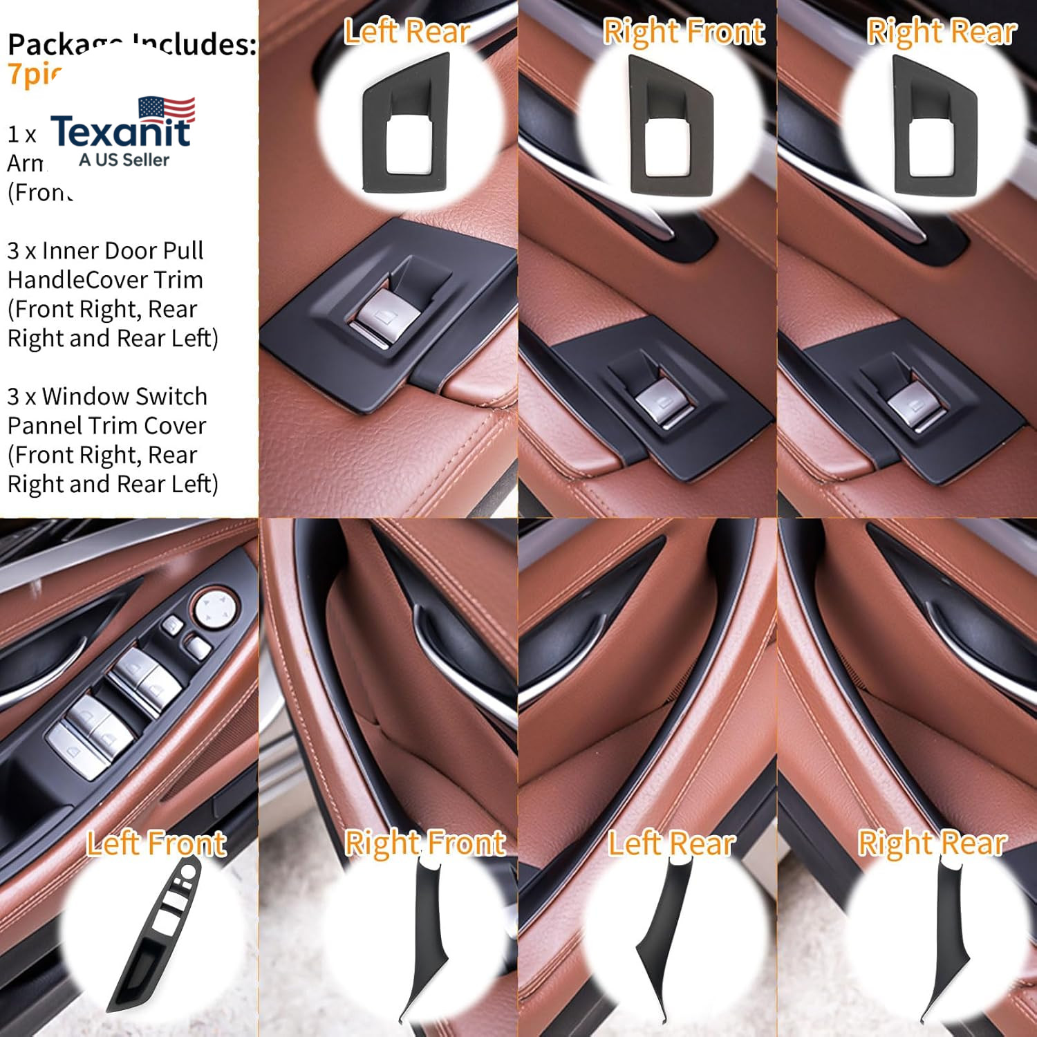 7Pcs No-Remove Interior Door Pull Handle Sticky Cover for BMW 5 Series F10/F11 5