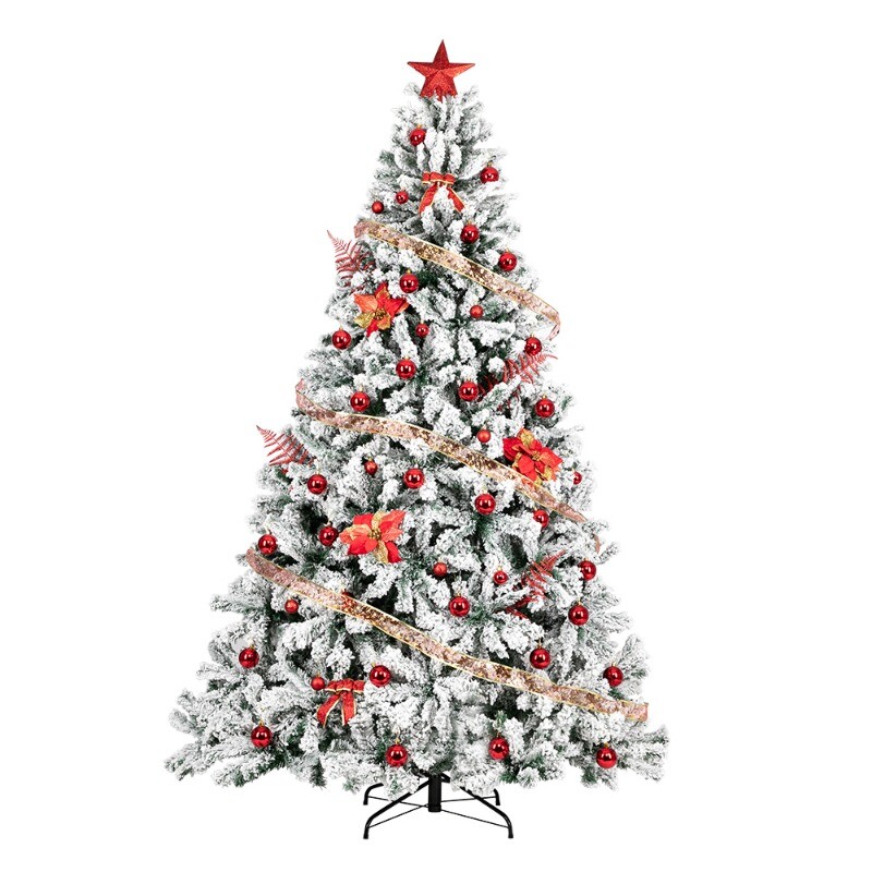 7.5FT Flocking Christmas Tree – PVC Material with 1450 Branches Holiday Decor