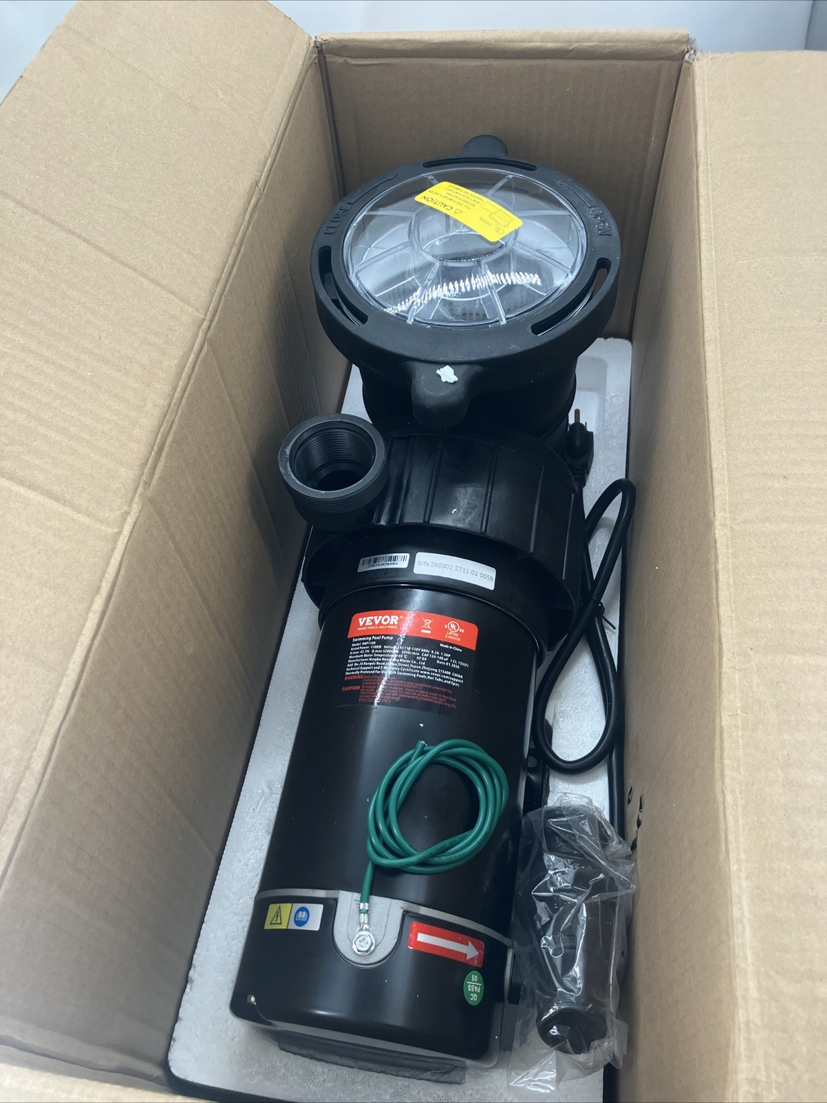 VEVOR HAP11P0, Swimming Pool Pump, 1.5 HP 115 V, 1100W Single Speed Pump, OB,