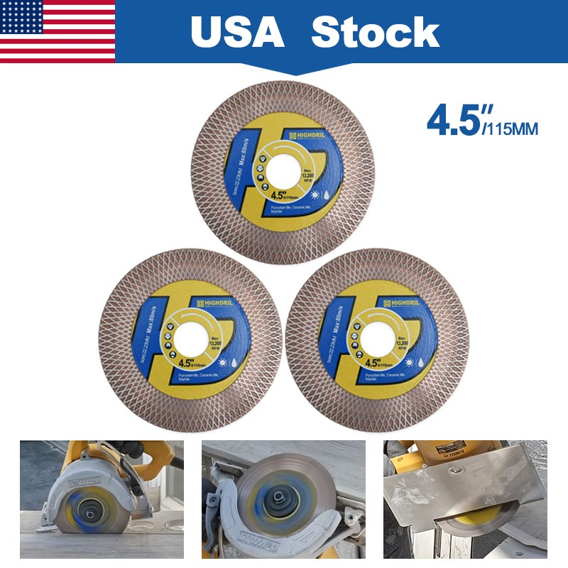 HIGHDRIL Diamond Cutting Grinding Disc 4.5″ Porcelain Marble TIle Saw Blade 3pcs