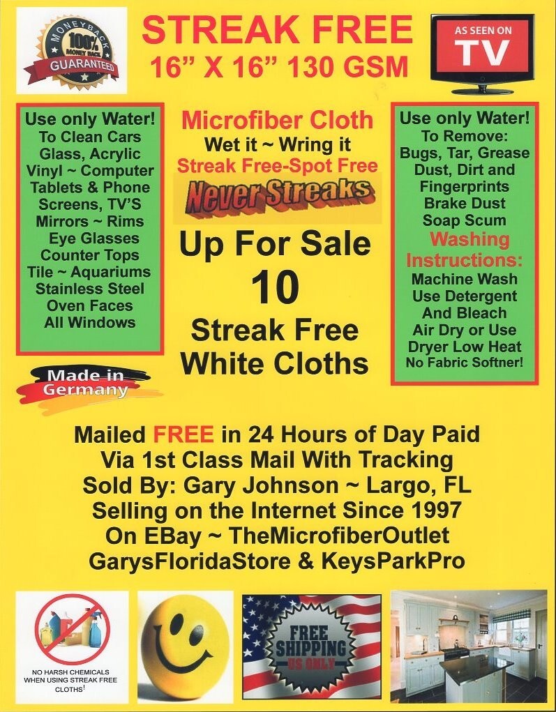 Streak Free Cloth 10 Pack Microfiber White FREE SHIPPING! Best 130 GSM Quality