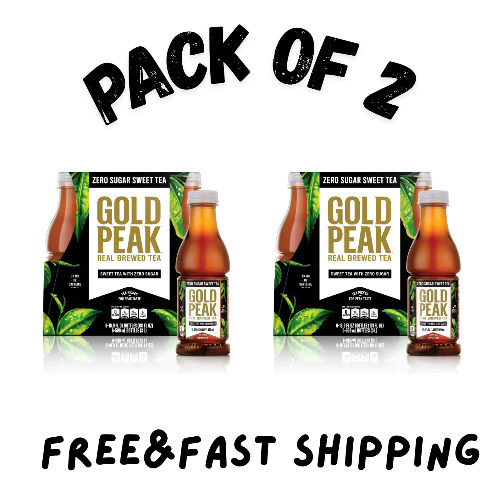 (2 PACK) Gold Peak Iced Tea, Zero Sugar Sweet Tea Bottles, 16.9 fl oz, 6 pack