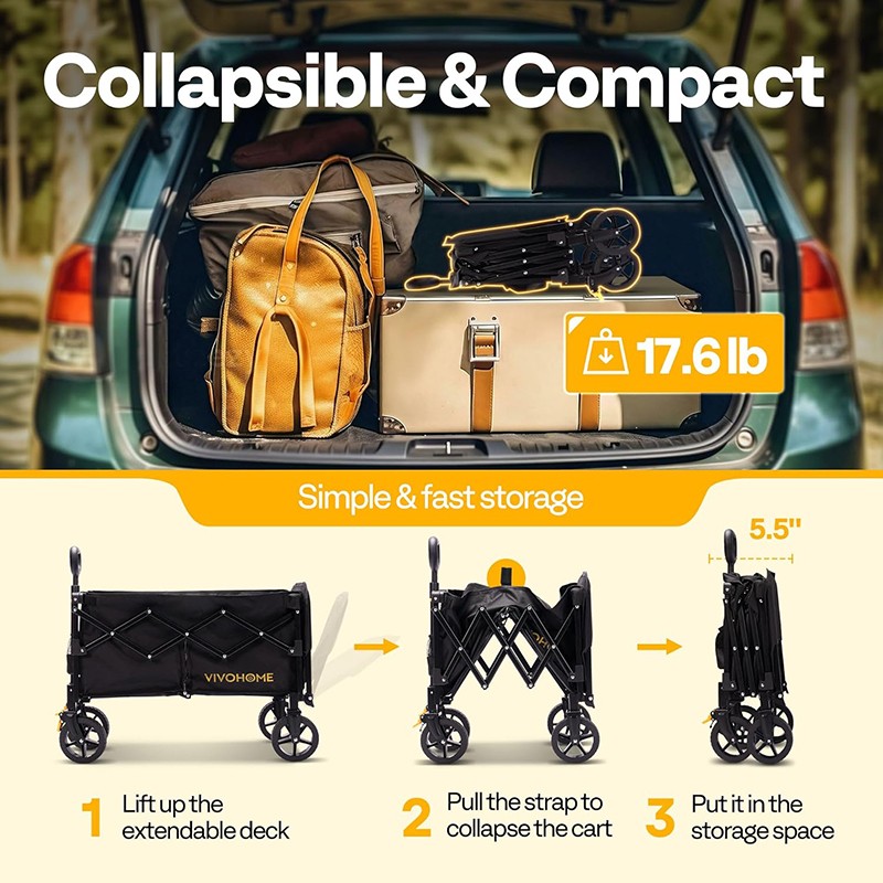 80L+50L Collapsible Wagon with Tailgate 300lbs Outdoor Utility Cart for Camping