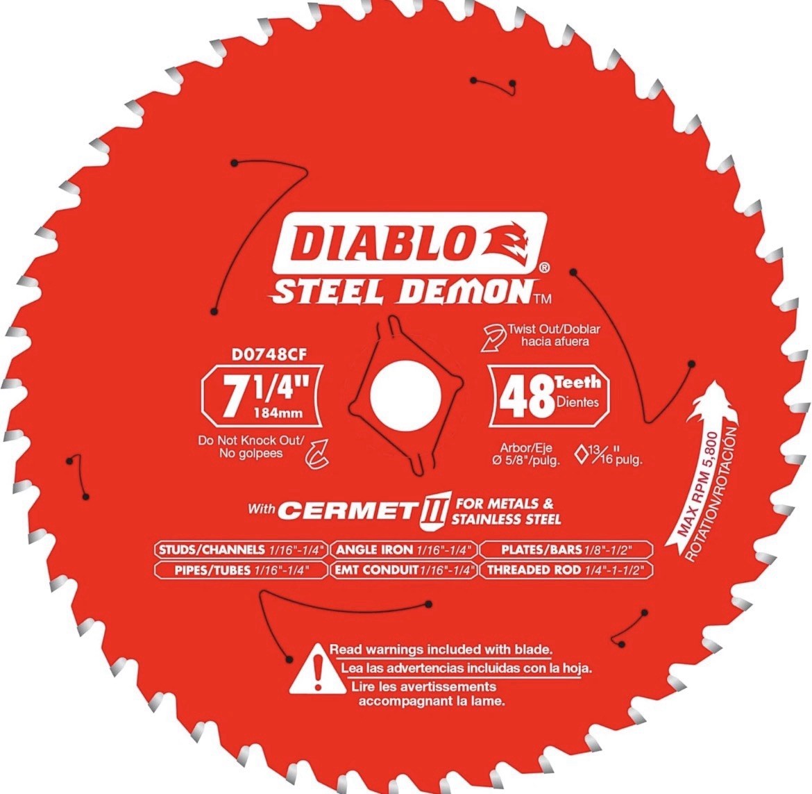 (NWOB) Diablo D0748CF 7-1/4″ 48T Steel Demon Cermet II Metal Cutting Saw Blade