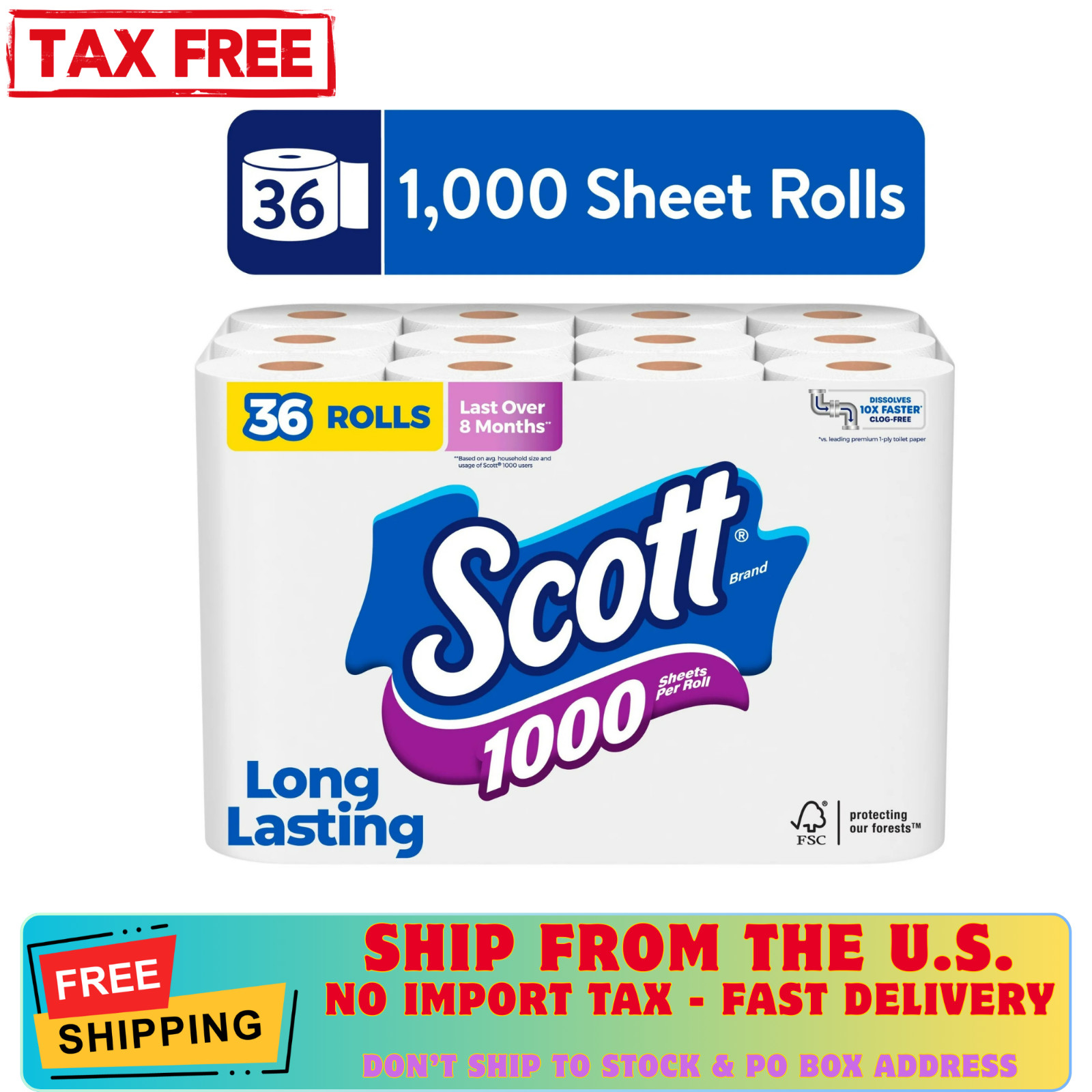 Scott 1000 Toilet Paper, 36 Rolls, 1,000 Sheets per Roll