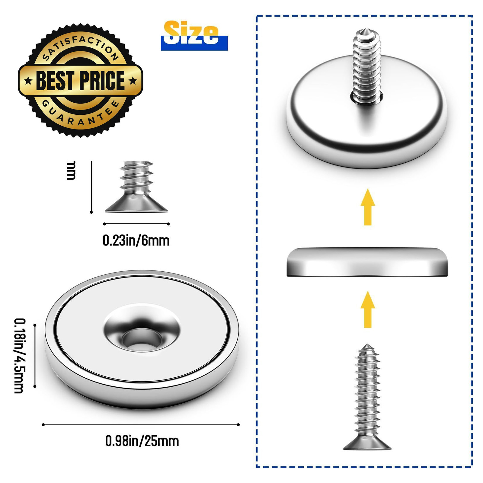 VNDUEEY Neodymium Cup Magnets, Strong Rare Earth 8 Pack 60LBS, Silver