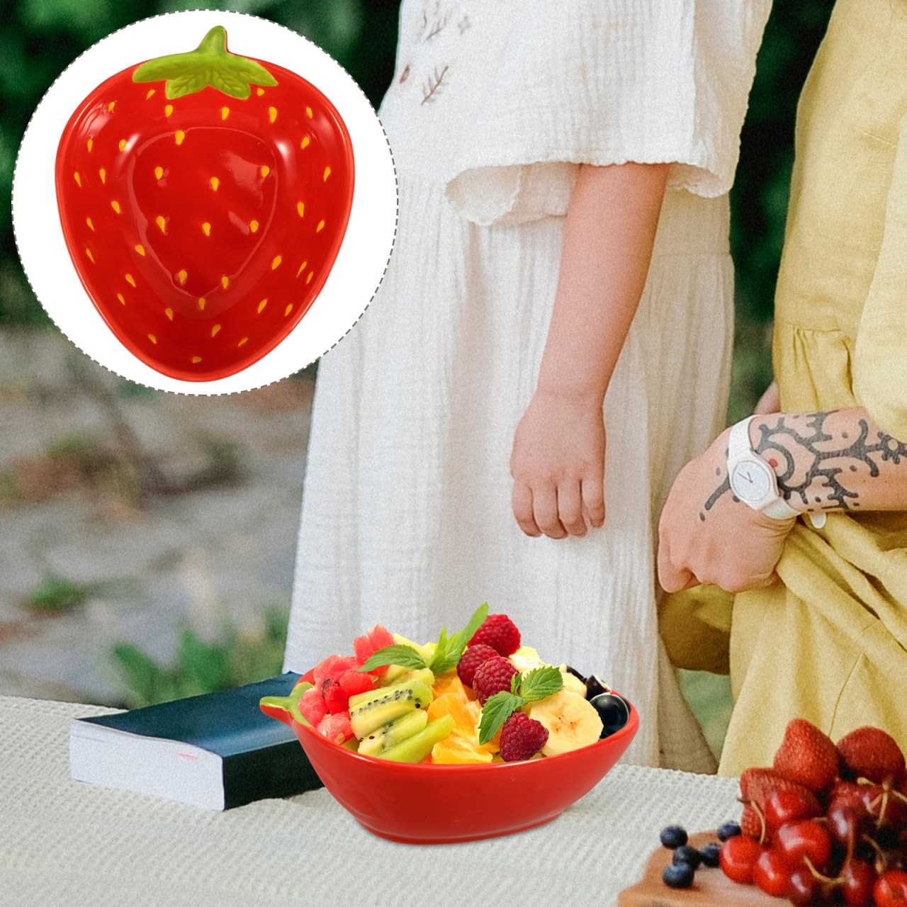 Strawberry Pattern Ceramic Salad Bowl 5.11 in Fruit Bowl for Dessert Snacks S…