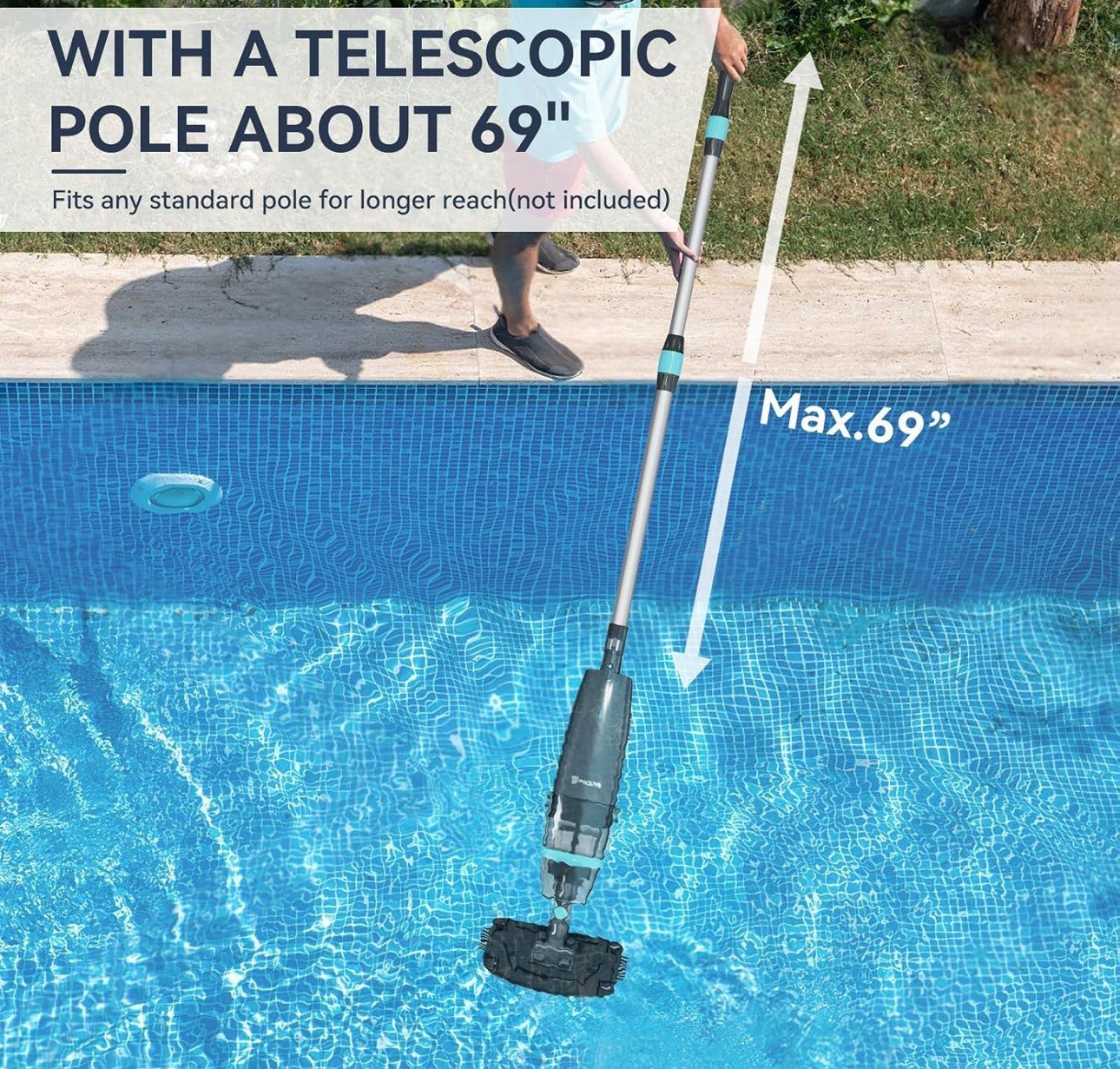 Cordless Rechargeable Pool Vacuum Handheld Pool Cleaner with Telescopic Pole