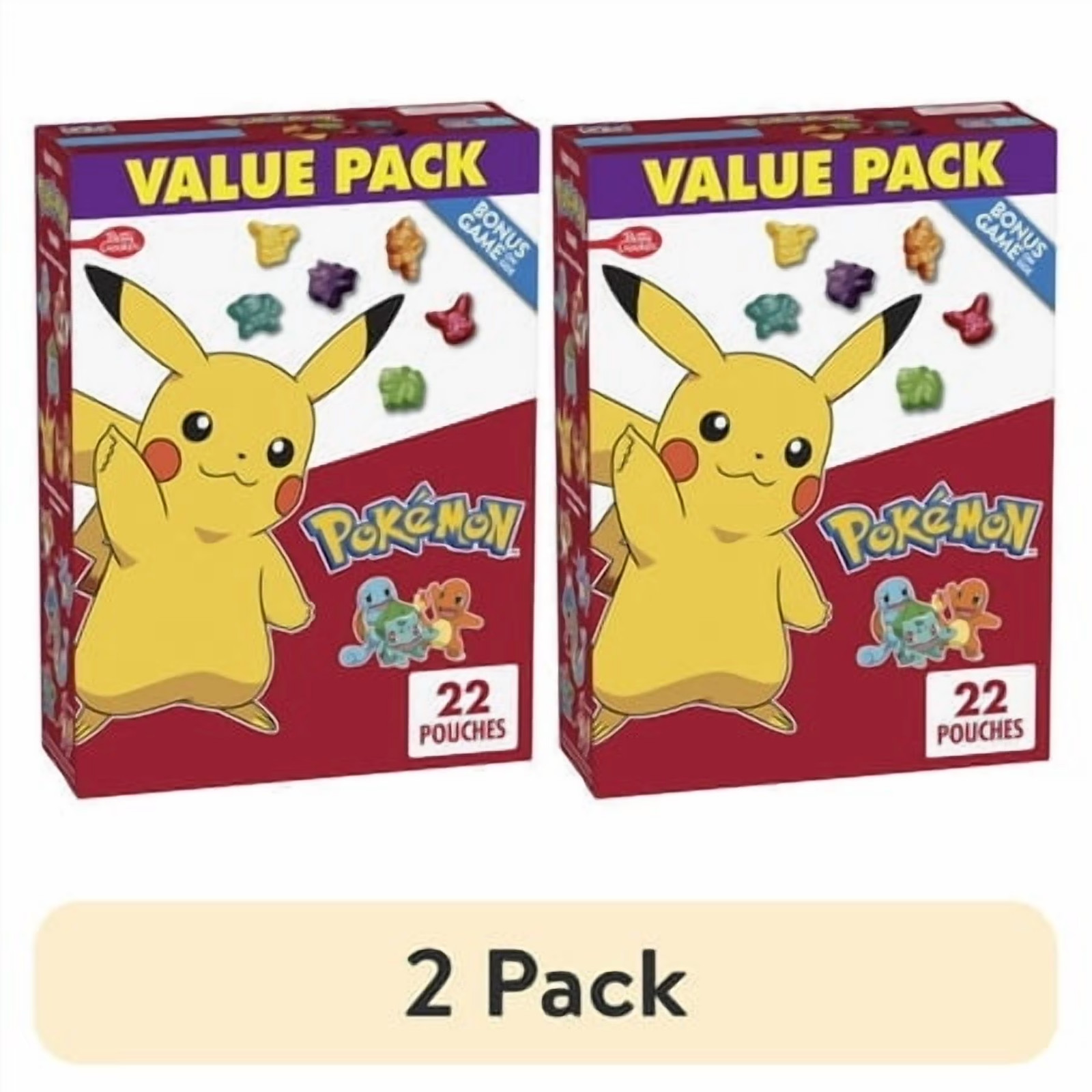 (2 pack) Pokemon Fruit Flavored Snacks, Fat Free and Gluten Free, Value Pack, 17