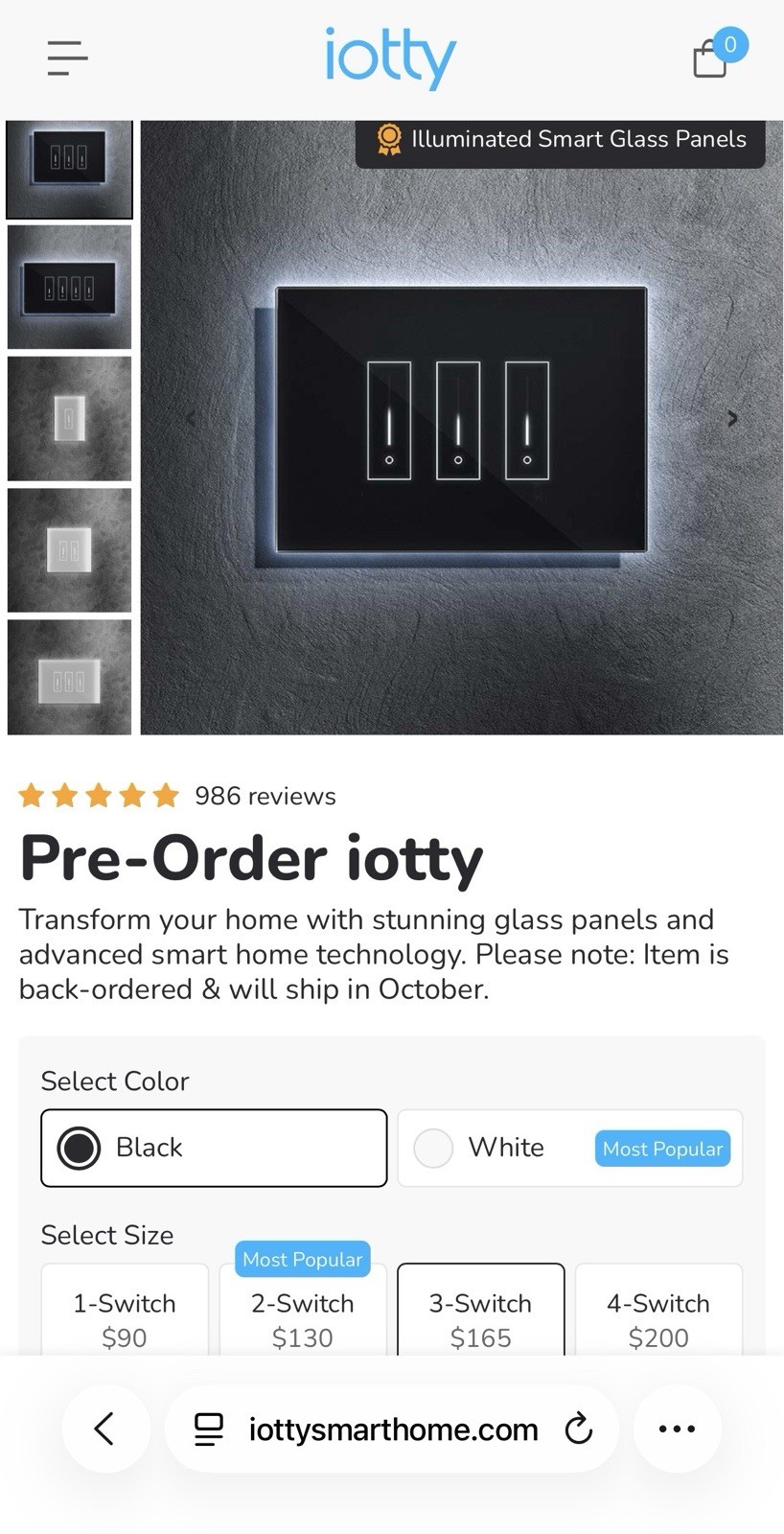 iotty U3 Wi-Fi Smart Glass Touch Wall Switch 3-Gang Black 110V Alexa/Google