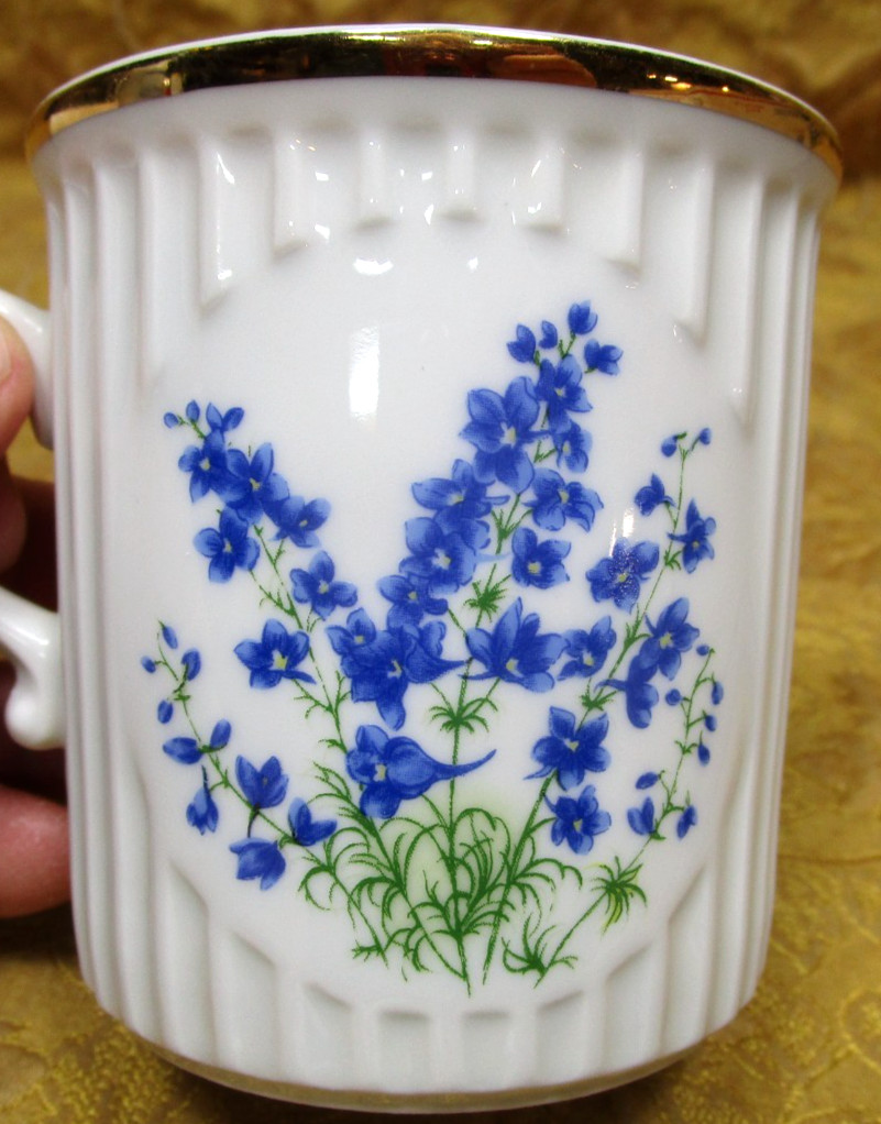 1 Flower of Month-July-LARKSPUR fluted porcelain coffee mug -Bohemia Czech